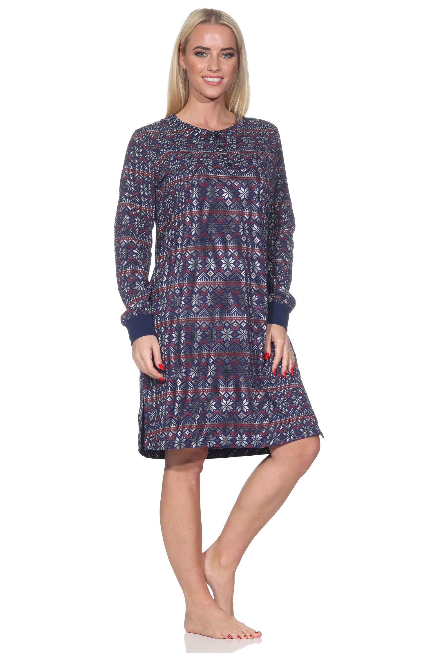 Normann Damen langarm Nachthemd mit Bündchen im Ethnolook – Sleepshirt auch in Übergrößen Normann Damen langarm Nachthemd mit Bündchen im Ethnolook – Sleepshirt auch in Übergrößen