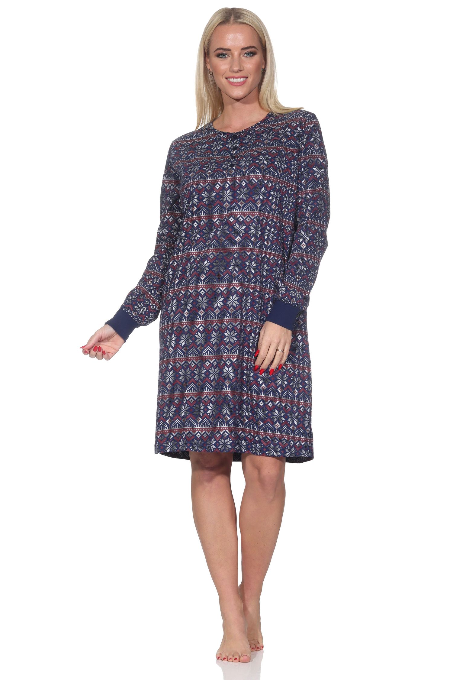 Normann Damen langarm Nachthemd mit Bündchen im Ethnolook – Sleepshirt auch in Übergrößen Normann Damen langarm Nachthemd mit Bündchen im Ethnolook – Sleepshirt auch in Übergrößen