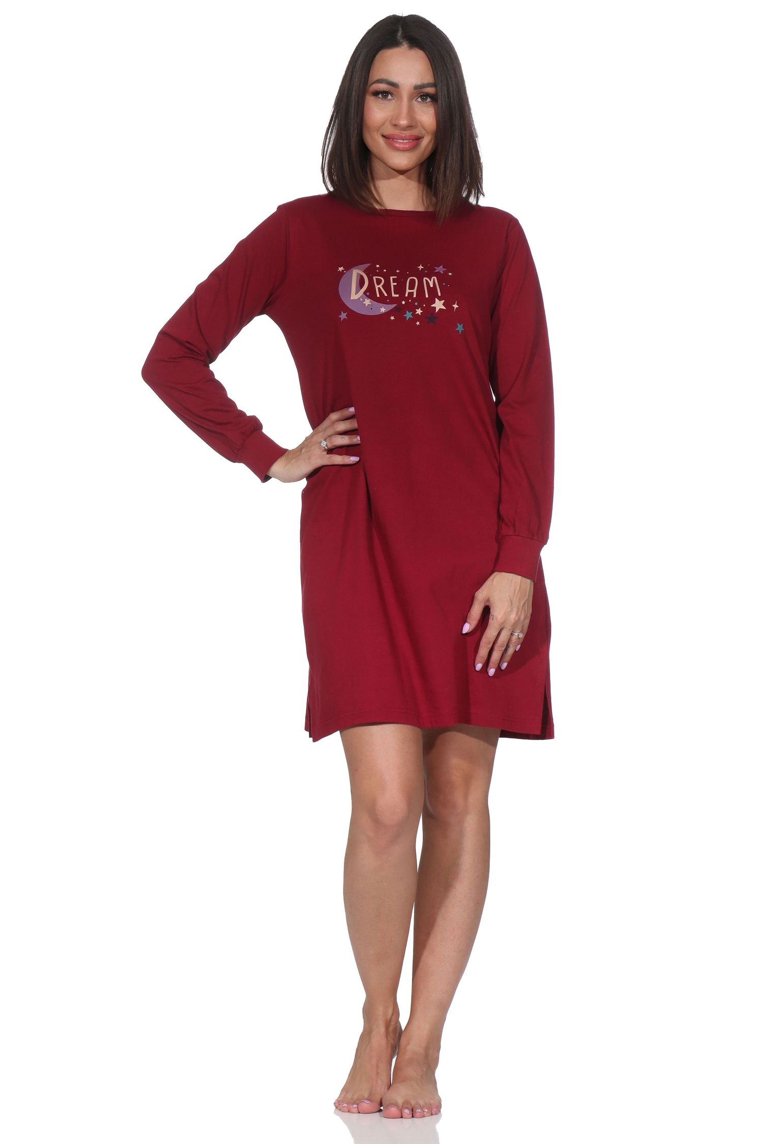 Normann Damen langarm Nachthemd mit Bündchen im Sterne Design – auch in Übergrößen Normann Damen langarm Nachthemd mit Bündchen im Sterne Design – auch in Übergrößen