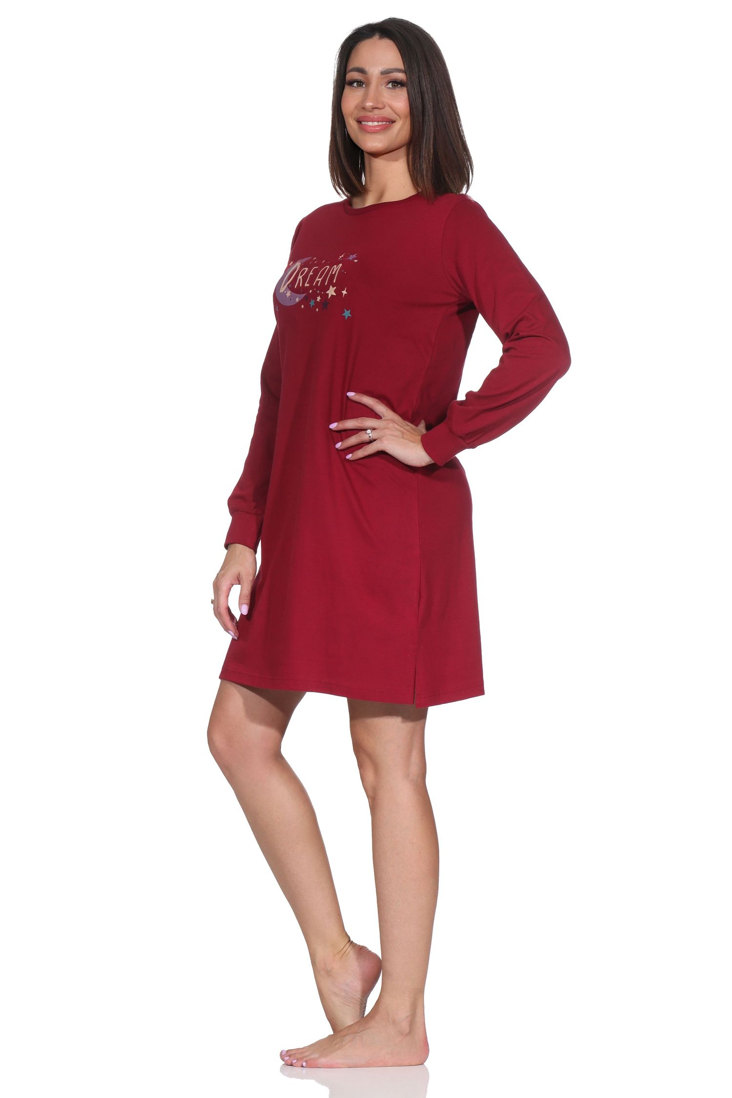 Normann Damen langarm Nachthemd mit Bündchen im Sterne Design – auch in Übergrößen