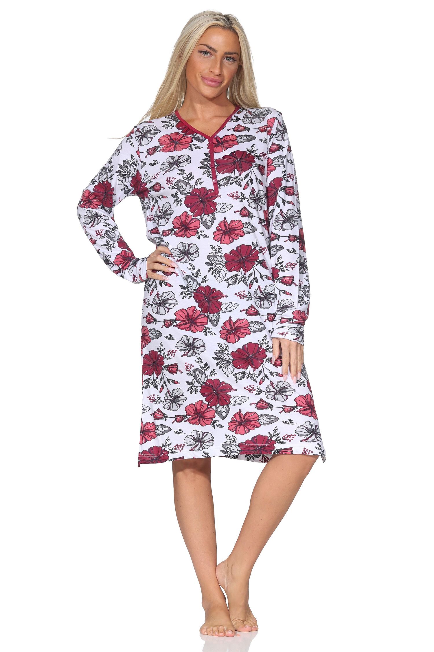 Normann Damen langarm Nachthemd in floralem Design - auch in Übergrößen erhältlich