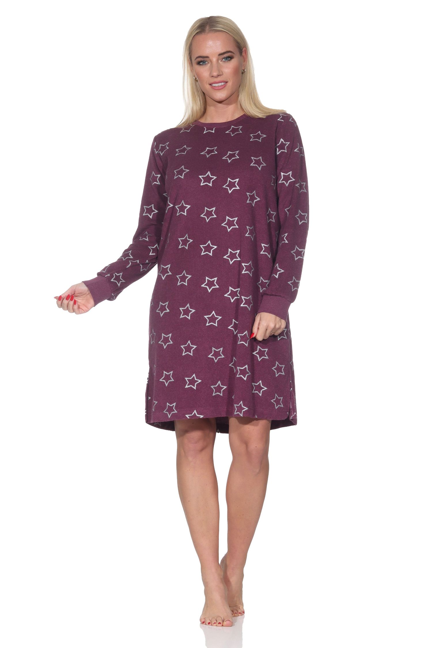 Normann Damen Frottee Nachthemd mit Bündchen in edler Sterne Optik - auch in Übergröße Normann Damen Frottee Nachthemd mit Bündchen in edler Sterne Optik - auch in Übergröße
