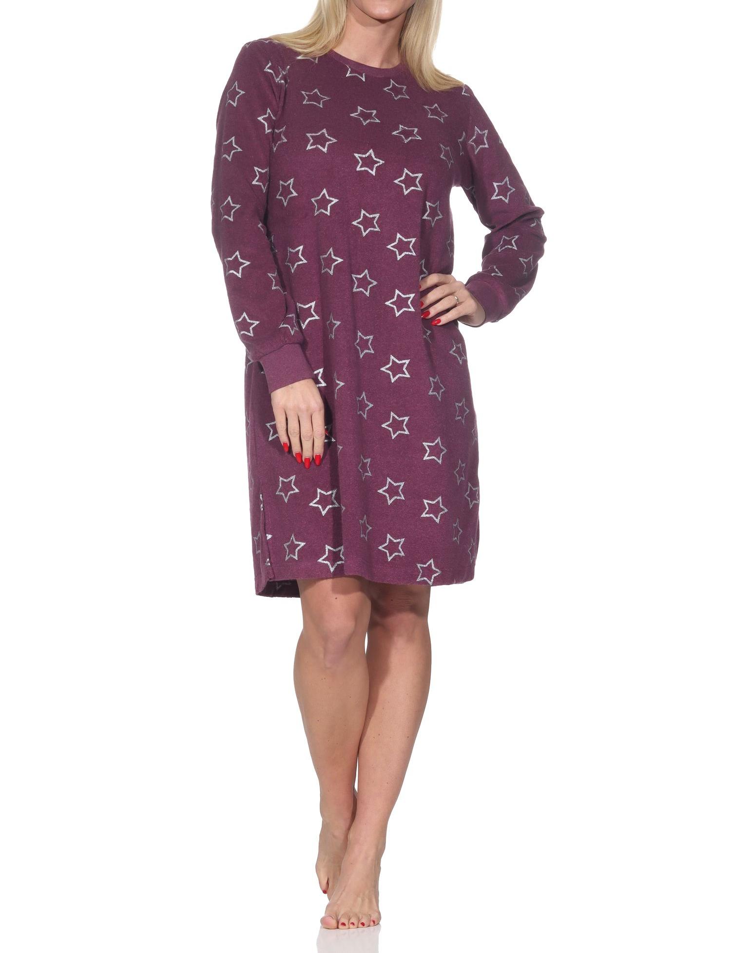 Normann Damen Frottee Nachthemd mit Bündchen in edler Sterne Optik - auch in Übergröße
