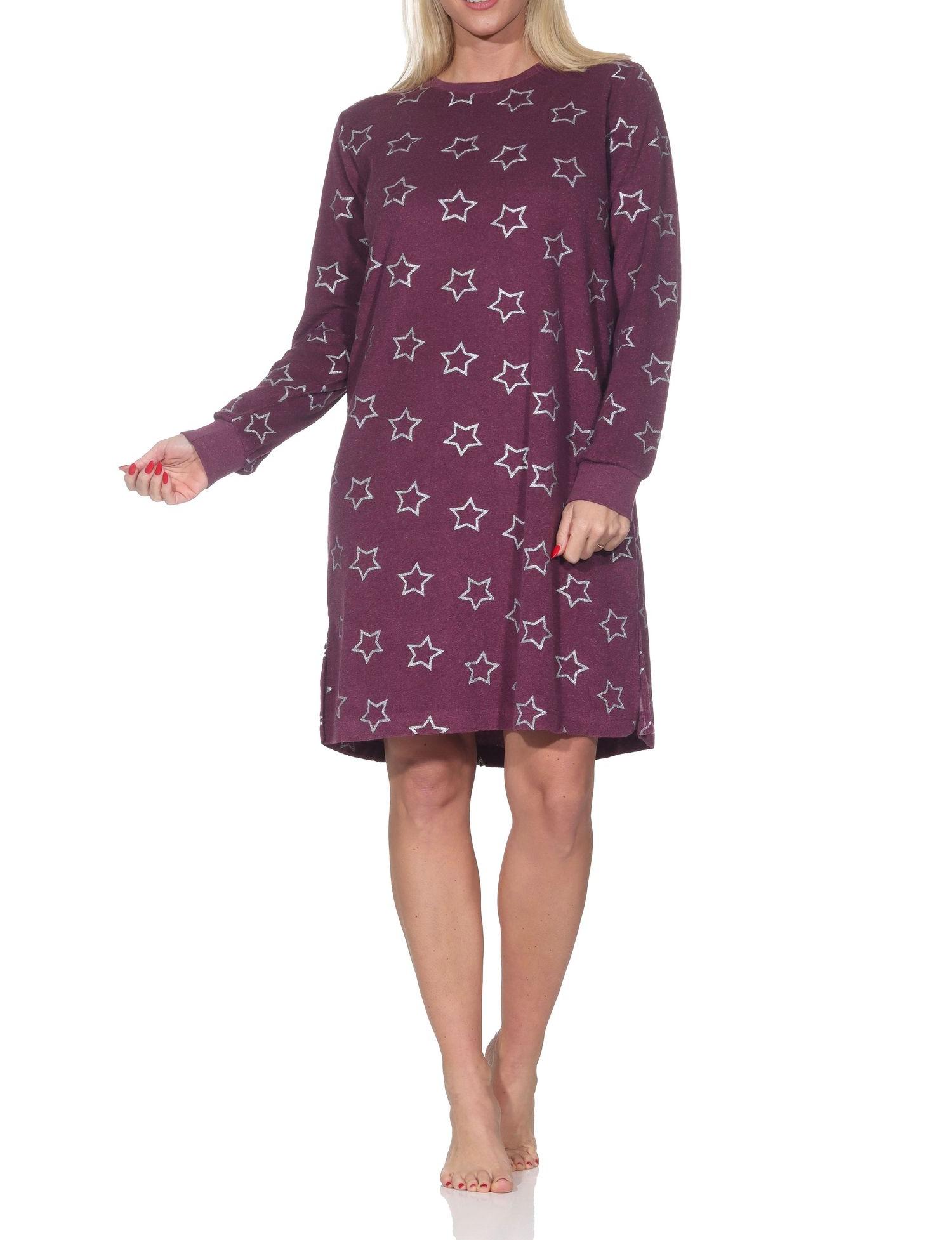 Normann Damen Frottee Nachthemd mit Bündchen in edler Sterne Optik - auch in Übergröße