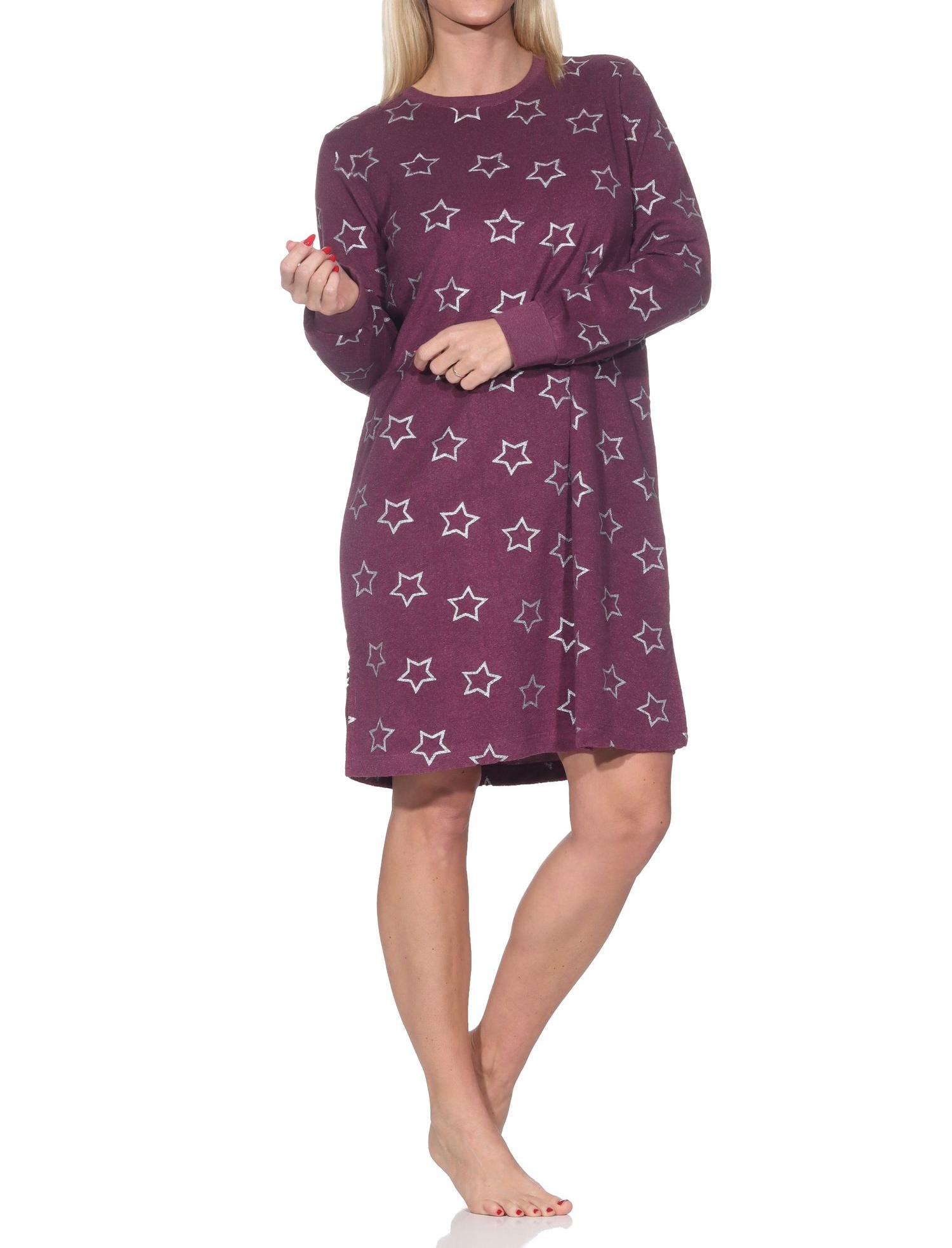 Normann Damen Frottee Nachthemd mit Bündchen in edler Sterne Optik - auch in Übergröße