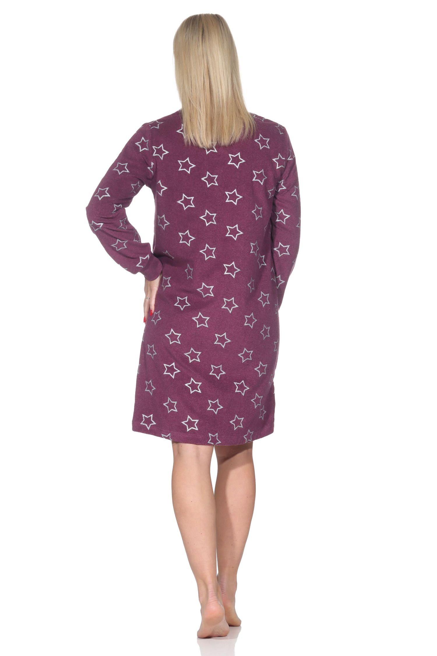 Normann Damen Frottee Nachthemd mit Bündchen in edler Sterne Optik - auch in Übergröße