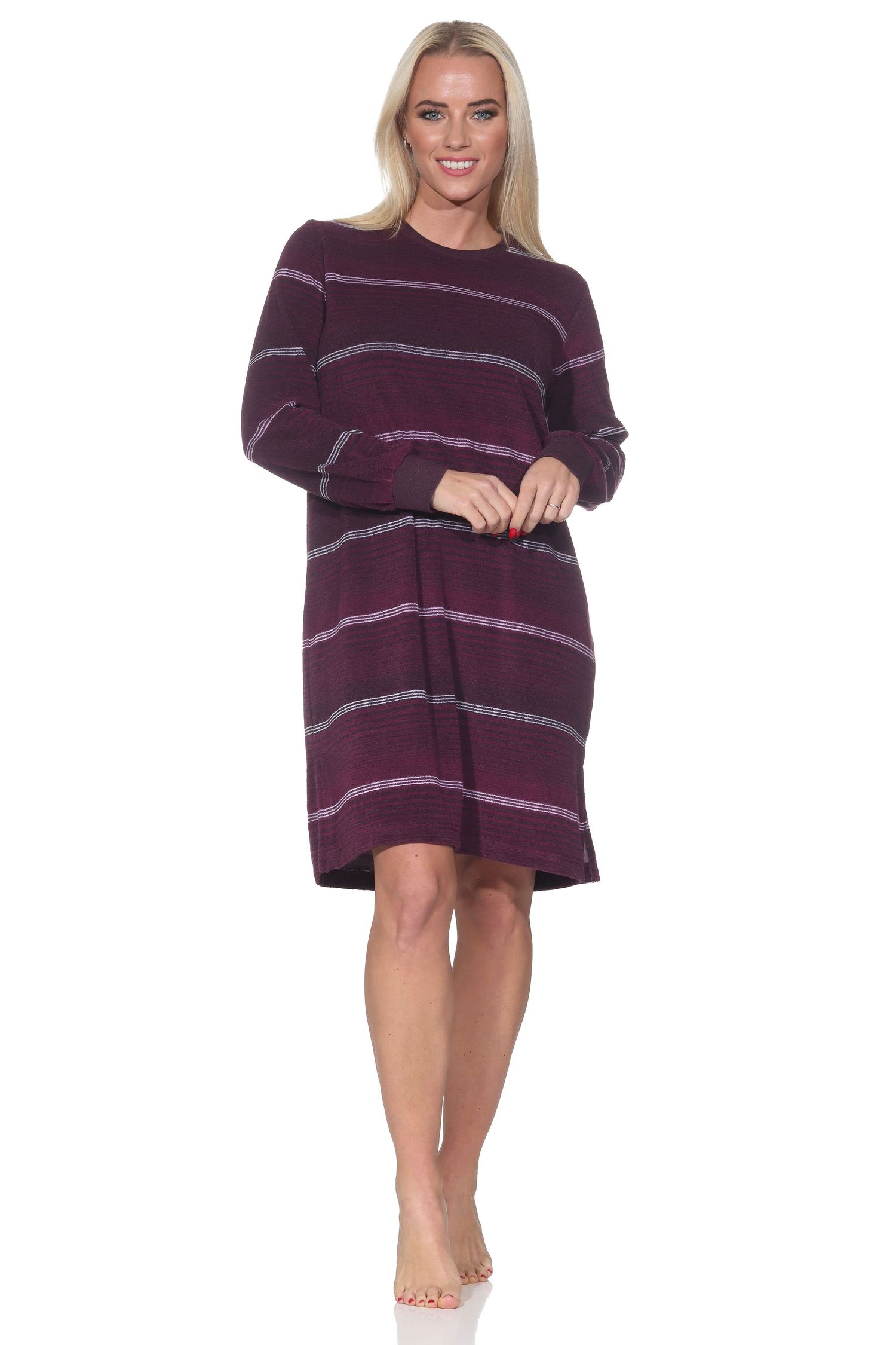 Normann Damen Frottee Nachthemd mit Bündchen in edler Streifenoptik - auch in Übergröße Normann Damen Frottee Nachthemd mit Bündchen in edler Streifenoptik - auch in Übergröße