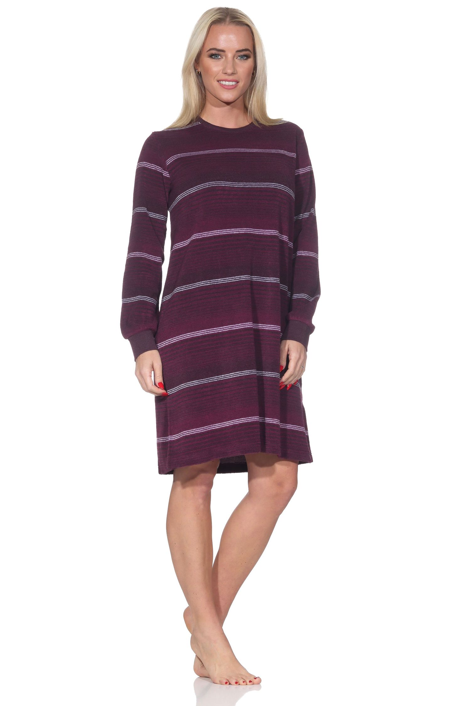 Normann Damen Frottee Nachthemd mit Bündchen in edler Streifenoptik - auch in Übergröße Normann Damen Frottee Nachthemd mit Bündchen in edler Streifenoptik - auch in Übergröße