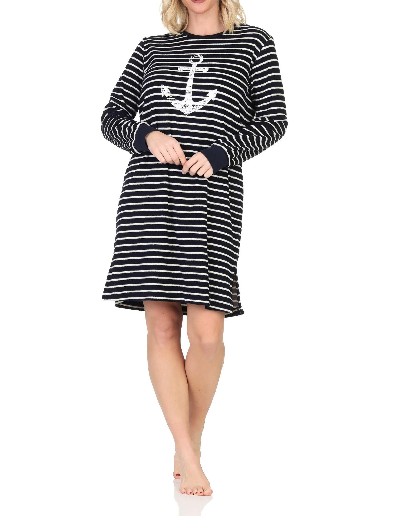 Normann Damen Frottee Nachthemd in maritimer Optik und Anker Motiv – auch in Übergröße Normann Damen Frottee Nachthemd in maritimer Optik und Anker Motiv – auch in Übergröße