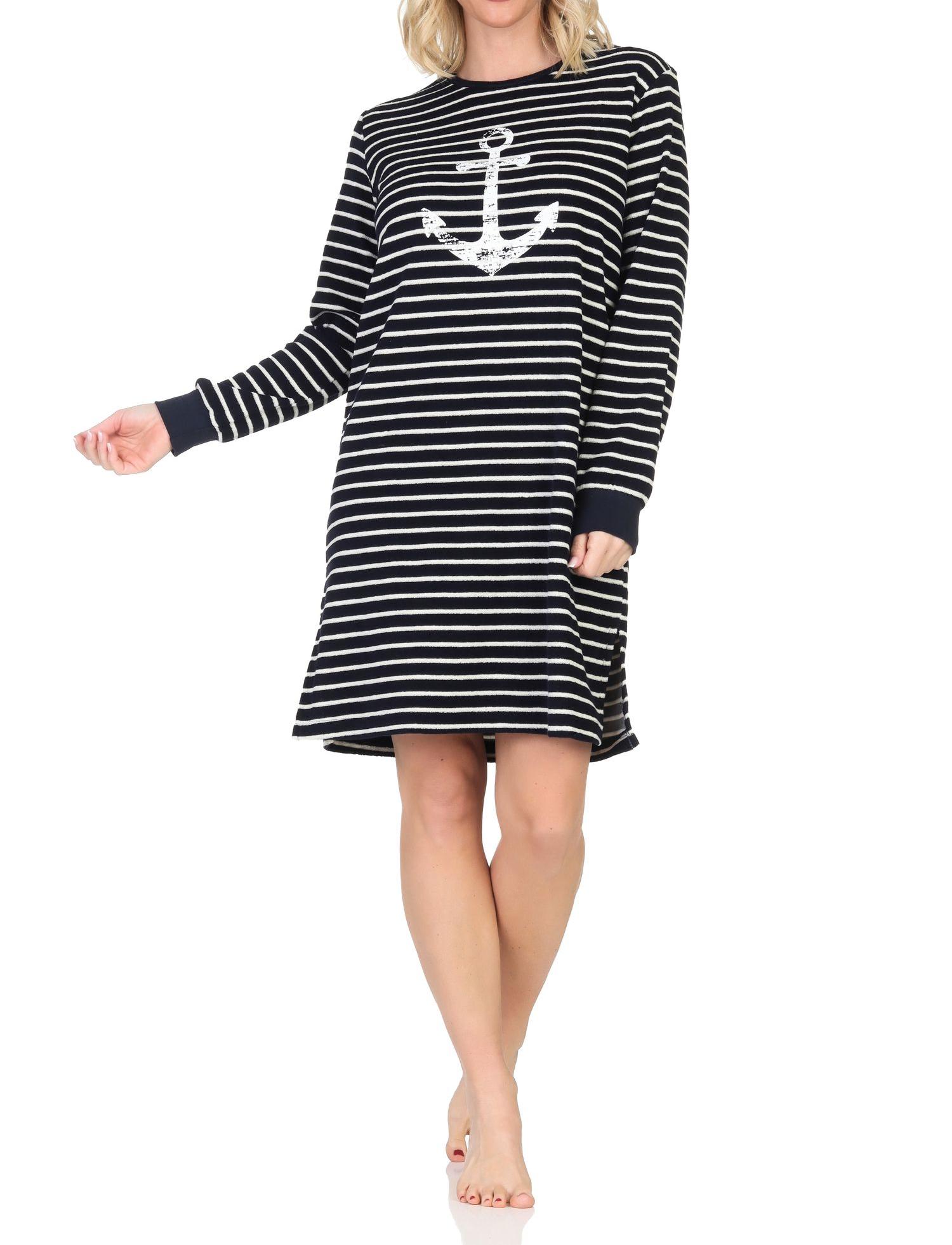 Normann Damen Frottee Nachthemd in maritimer Optik und Anker Motiv – auch in Übergröße