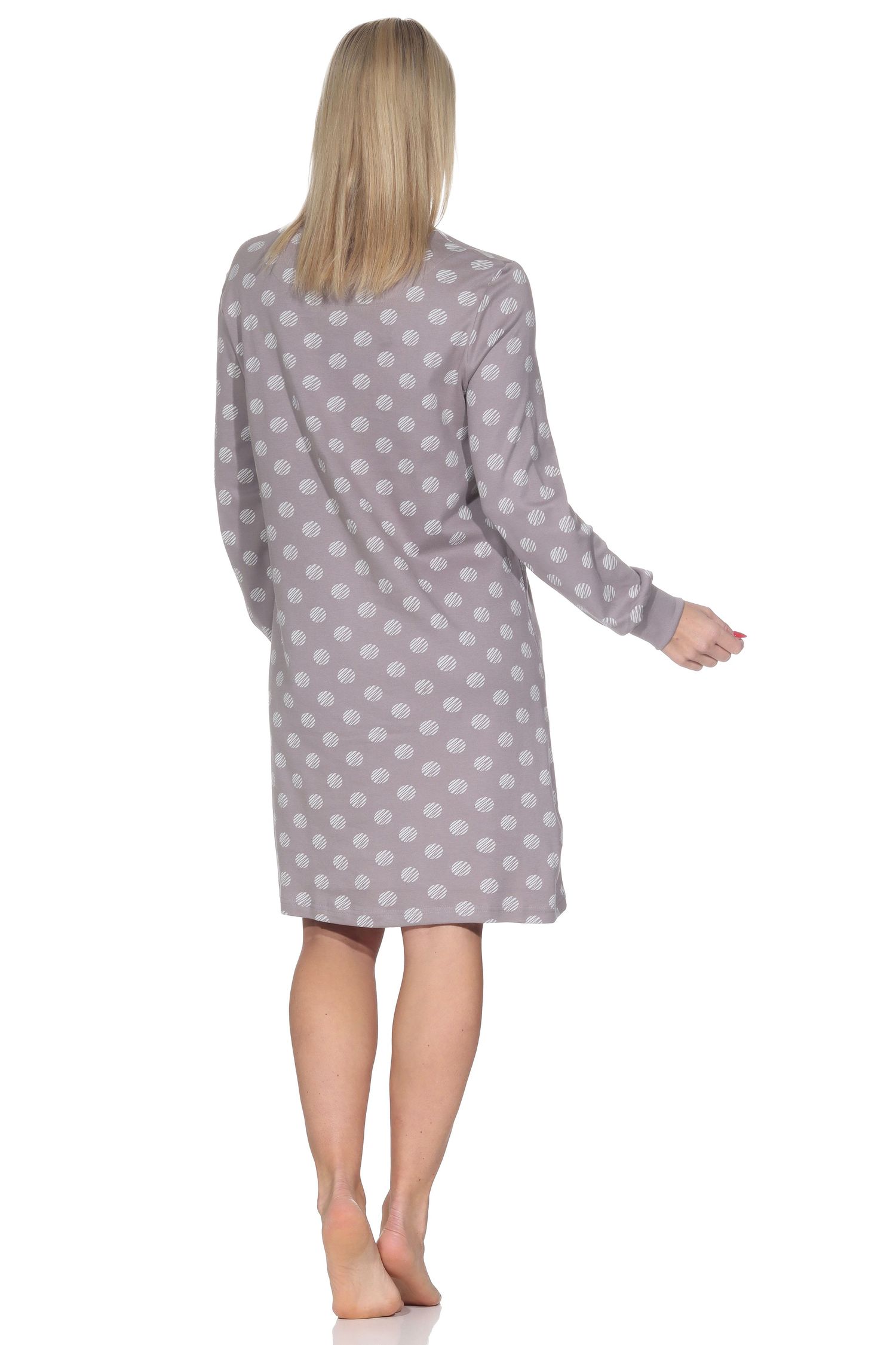 Damen langarm Nachthemd in Kuschel Interlock Qualität in Tupfen Optik – auch in Übergröße Damen langarm Nachthemd in Kuschel Interlock Qualität in Tupfen Optik – auch in Übergröße