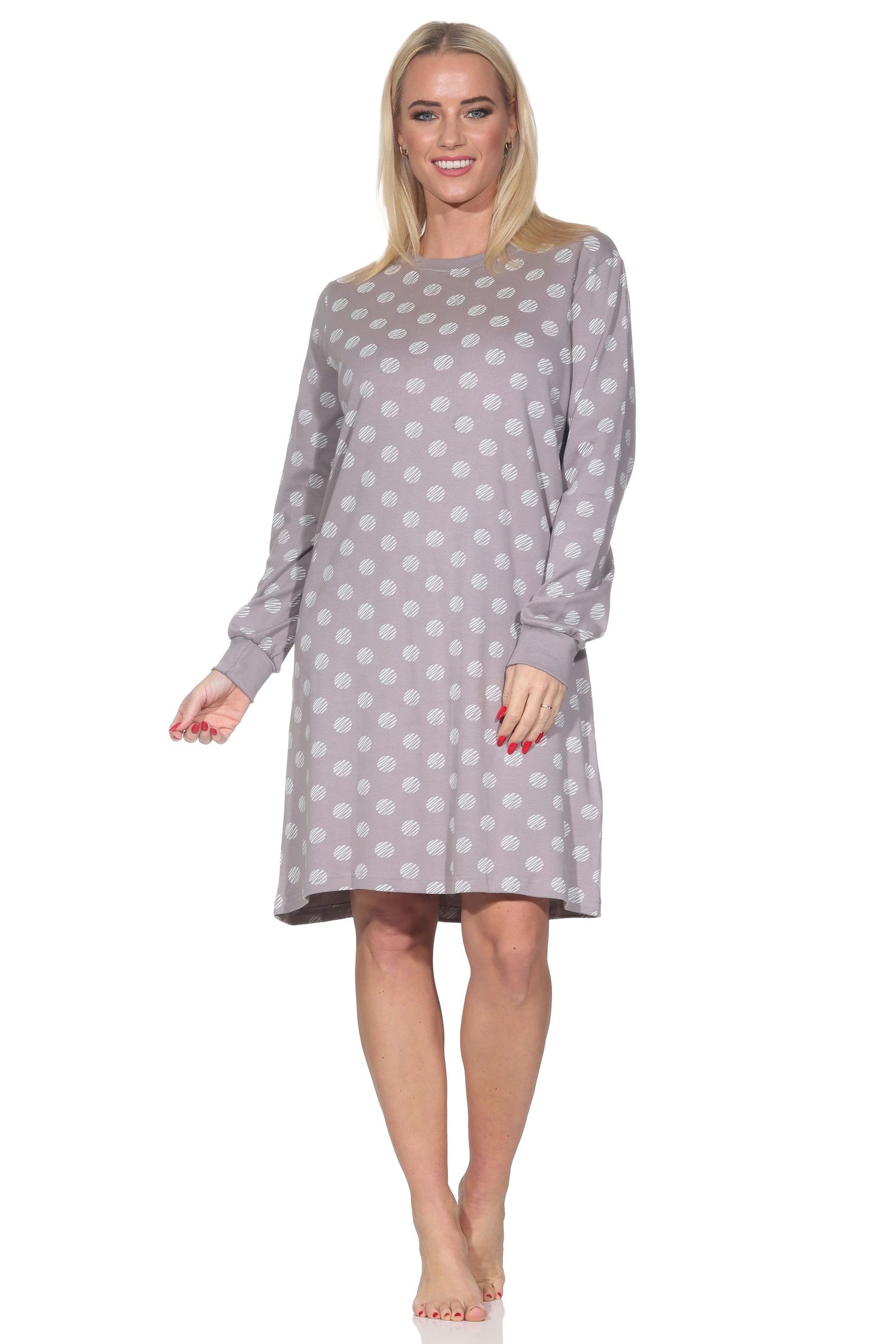 Damen langarm Nachthemd in Kuschel Interlock Qualität in Tupfen Optik – auch in Übergröße