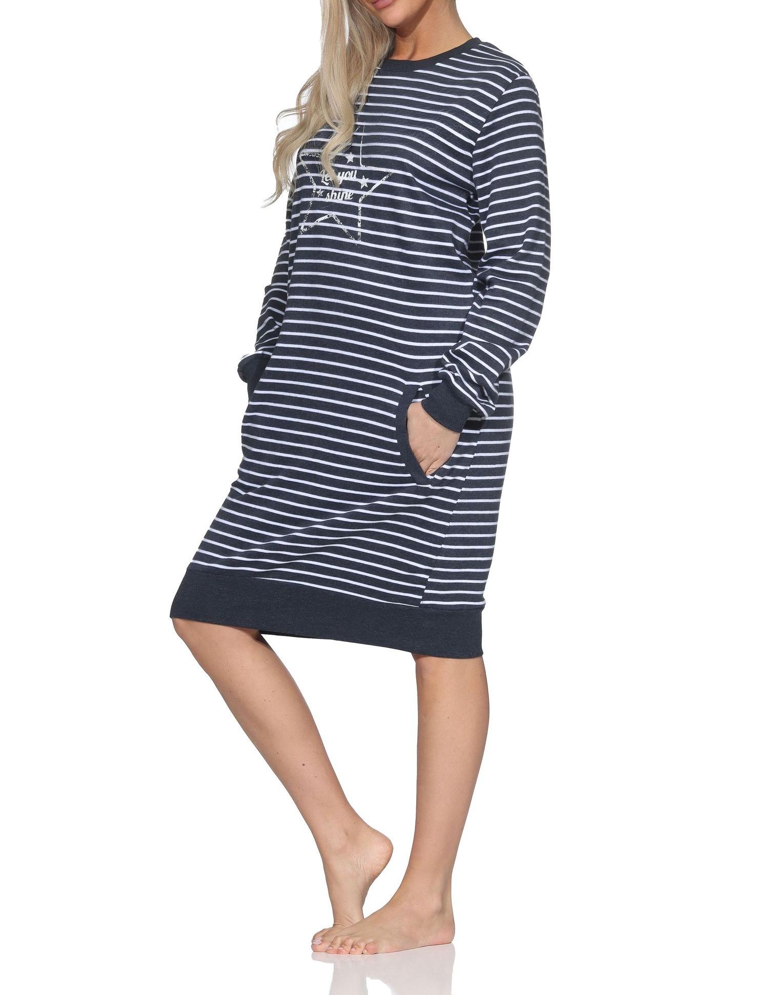 Damen langarm Nachthemd mit Stern-Motiv in Kuschel Interlock Qualität - auch in Übergröße