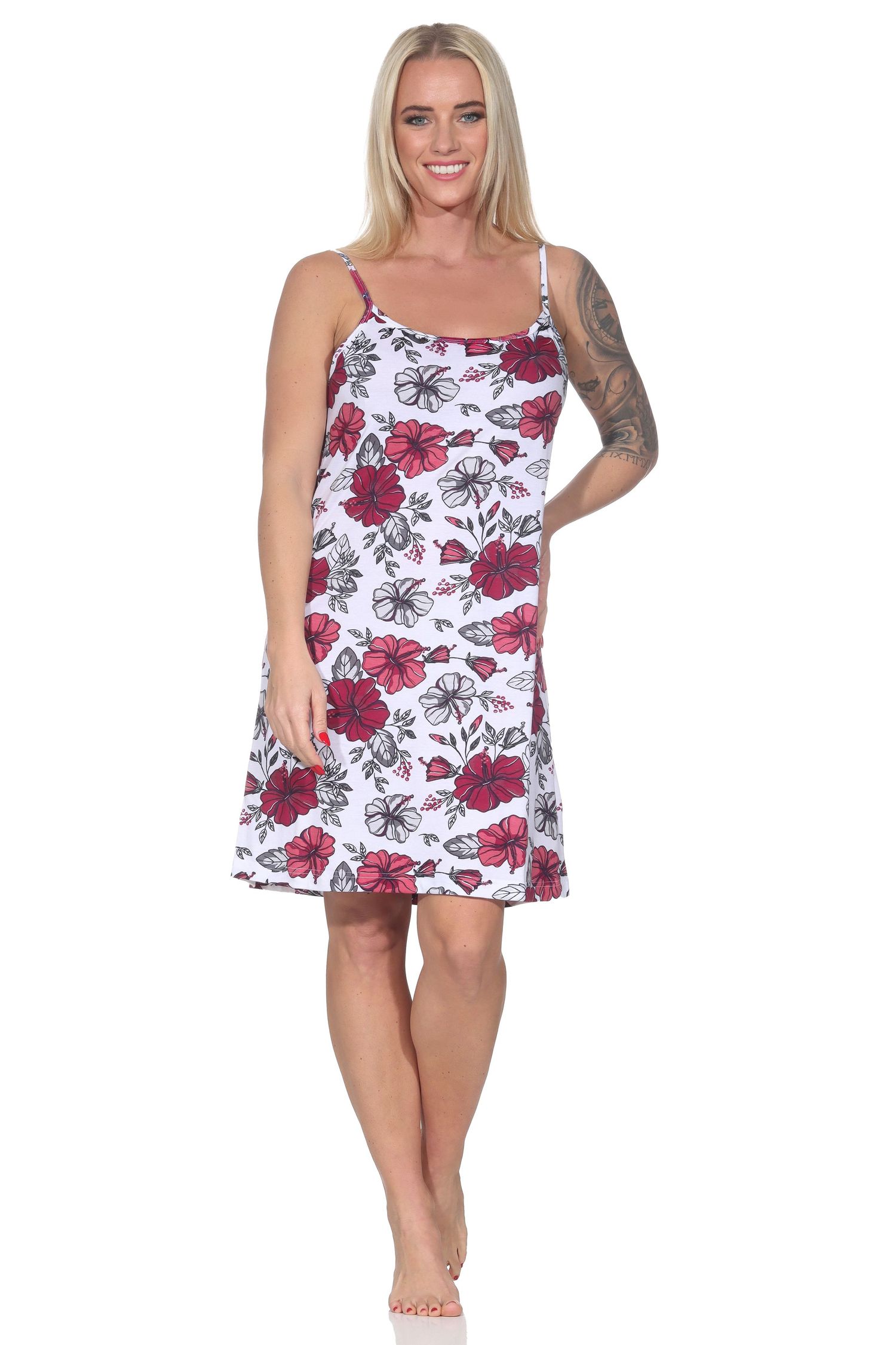 Ärmelloses Damen Spaghetti Träger Nachthemd in floralem Print - auch in Übergrössen