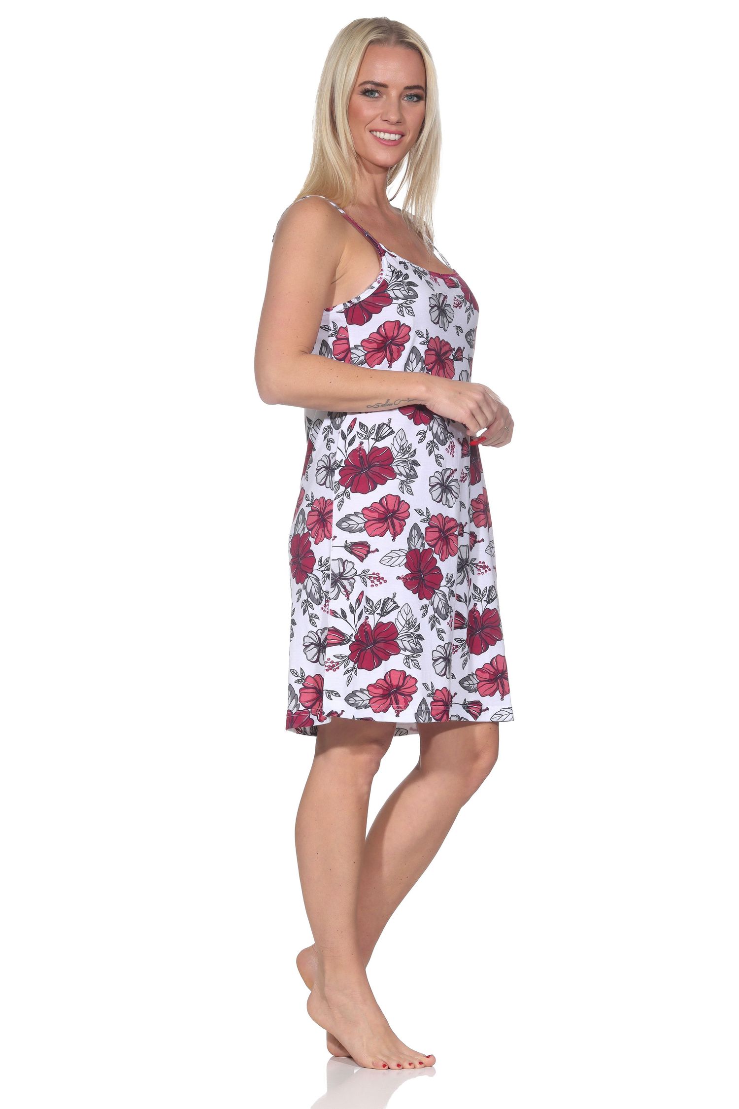 Ärmelloses Damen Spaghetti Träger Nachthemd in floralem Print - auch in Übergrössen