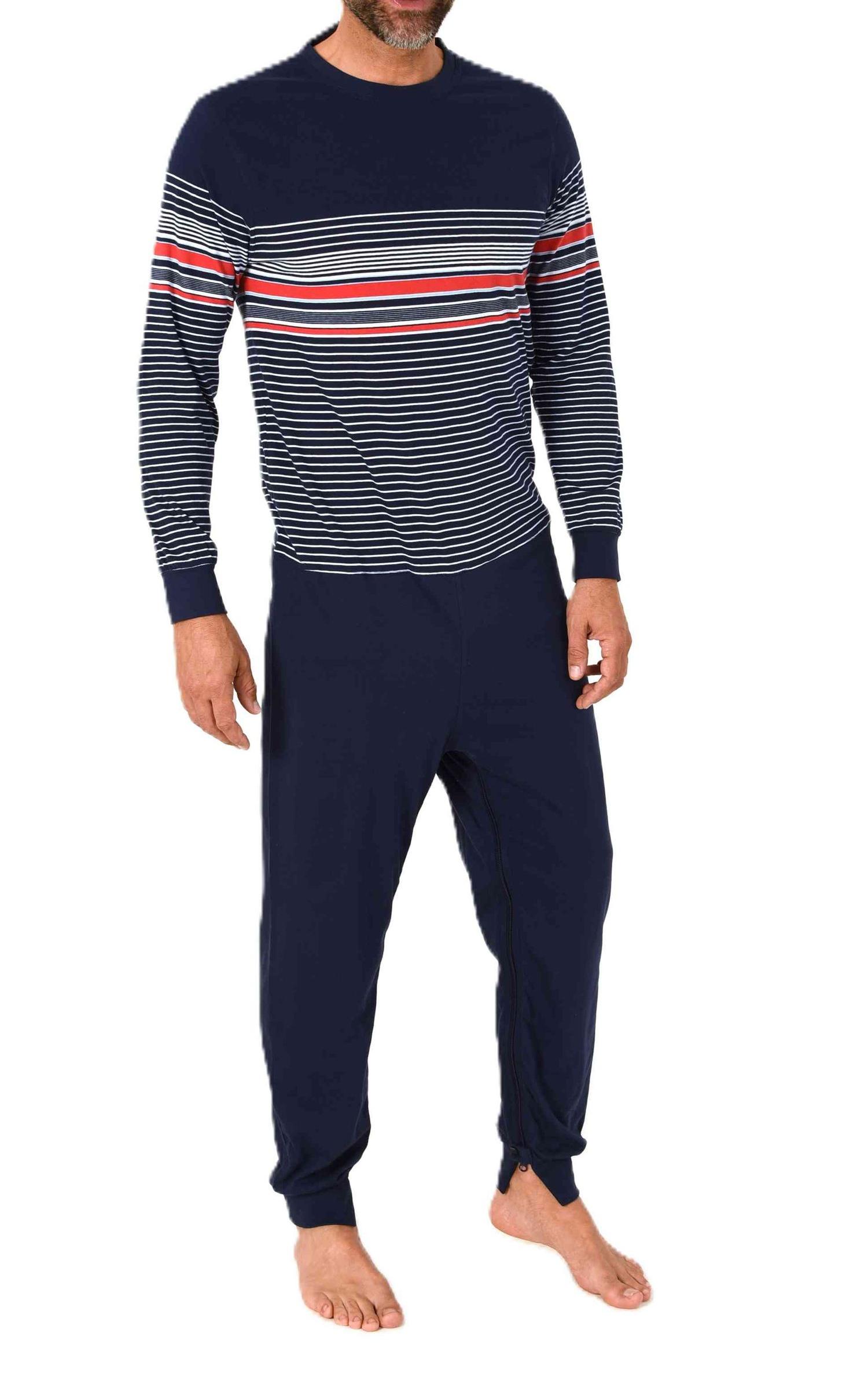 Herren Pflegeoverall langarm Einteiler Schlafanzug mit Reissverschluss am Rücken und Bein