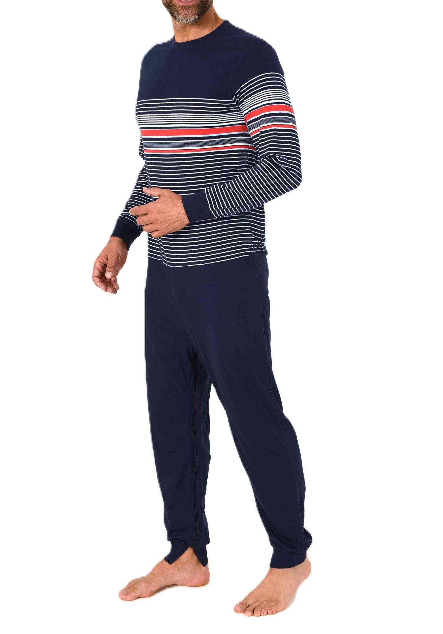 Herren Pflegeoverall langarm Einteiler Schlafanzug mit Reissverschluss am Rücken und Bein