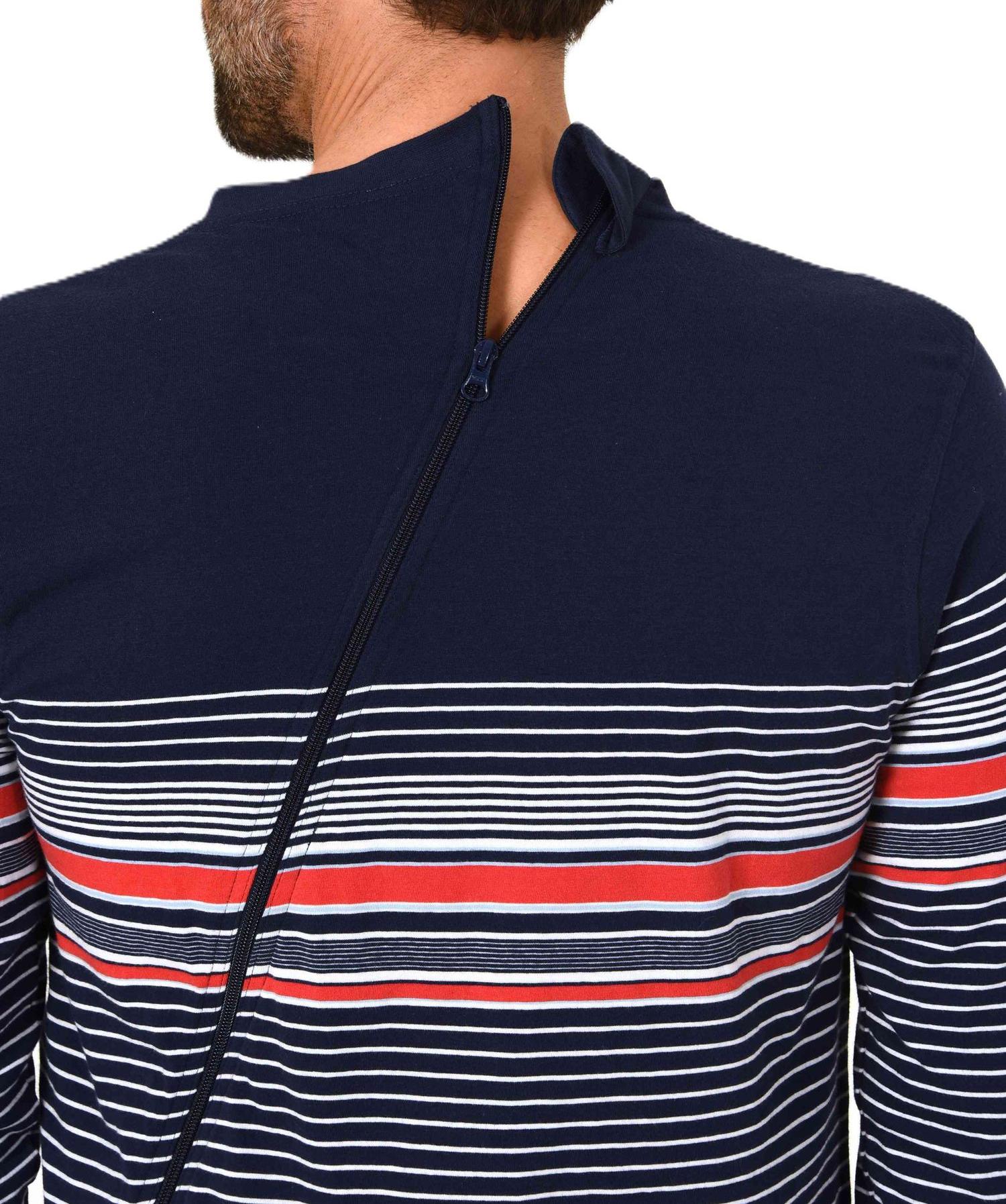 Herren Pflegeoverall langarm Einteiler Schlafanzug mit Reissverschluss am Rücken und Bein