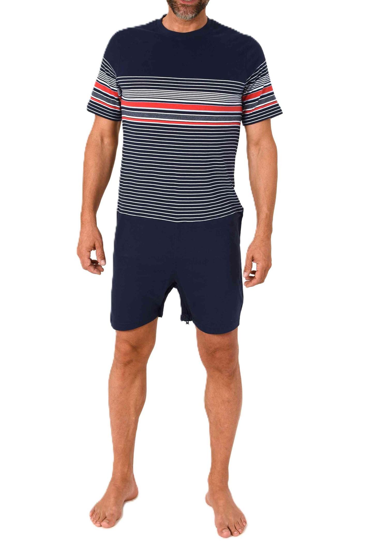 Herren Pflegeoverall kurzarm Einteiler Schlafanzug mit Reissverschluss am Rücken und Bein