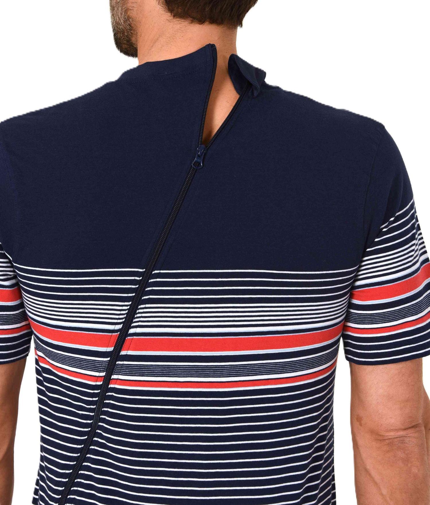 Herren Pflegeoverall kurzarm Einteiler Schlafanzug mit Reissverschluss am Rücken und Bein