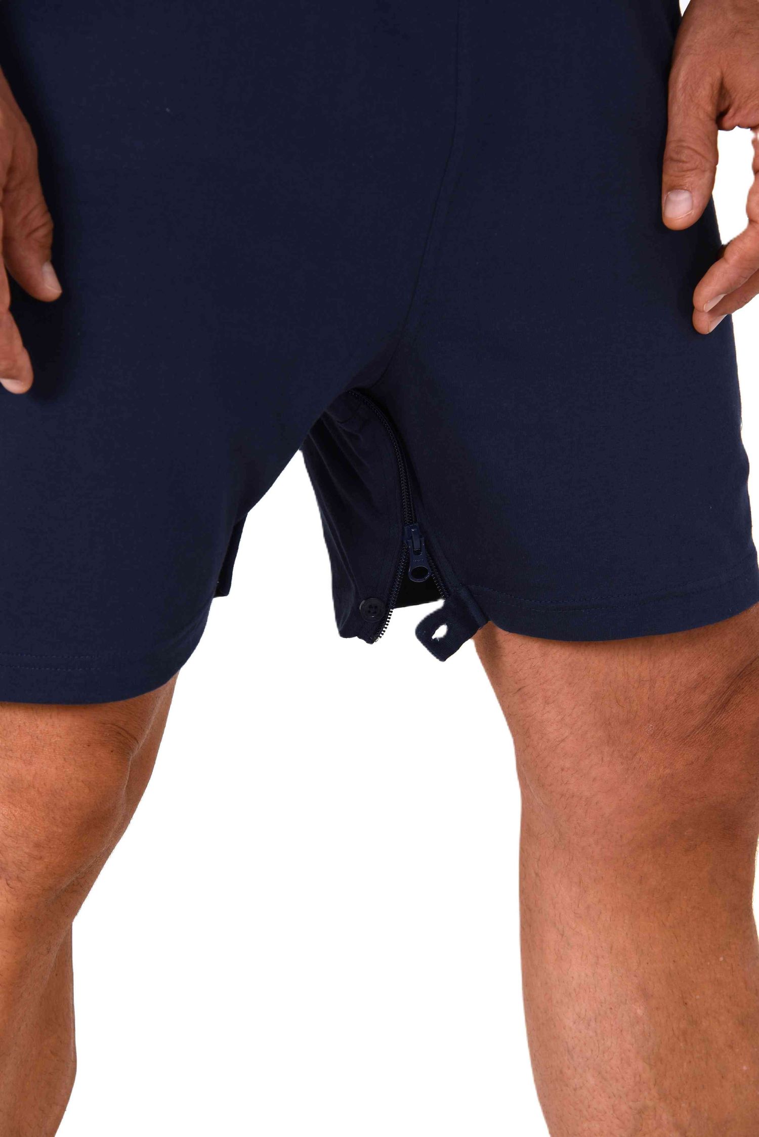 Herren Pflegeoverall kurzarm Einteiler Schlafanzug mit Reissverschluss am Rücken und Bein Herren Pflegeoverall kurzarm Einteiler Schlafanzug mit Reissverschluss am Rücken und Bein