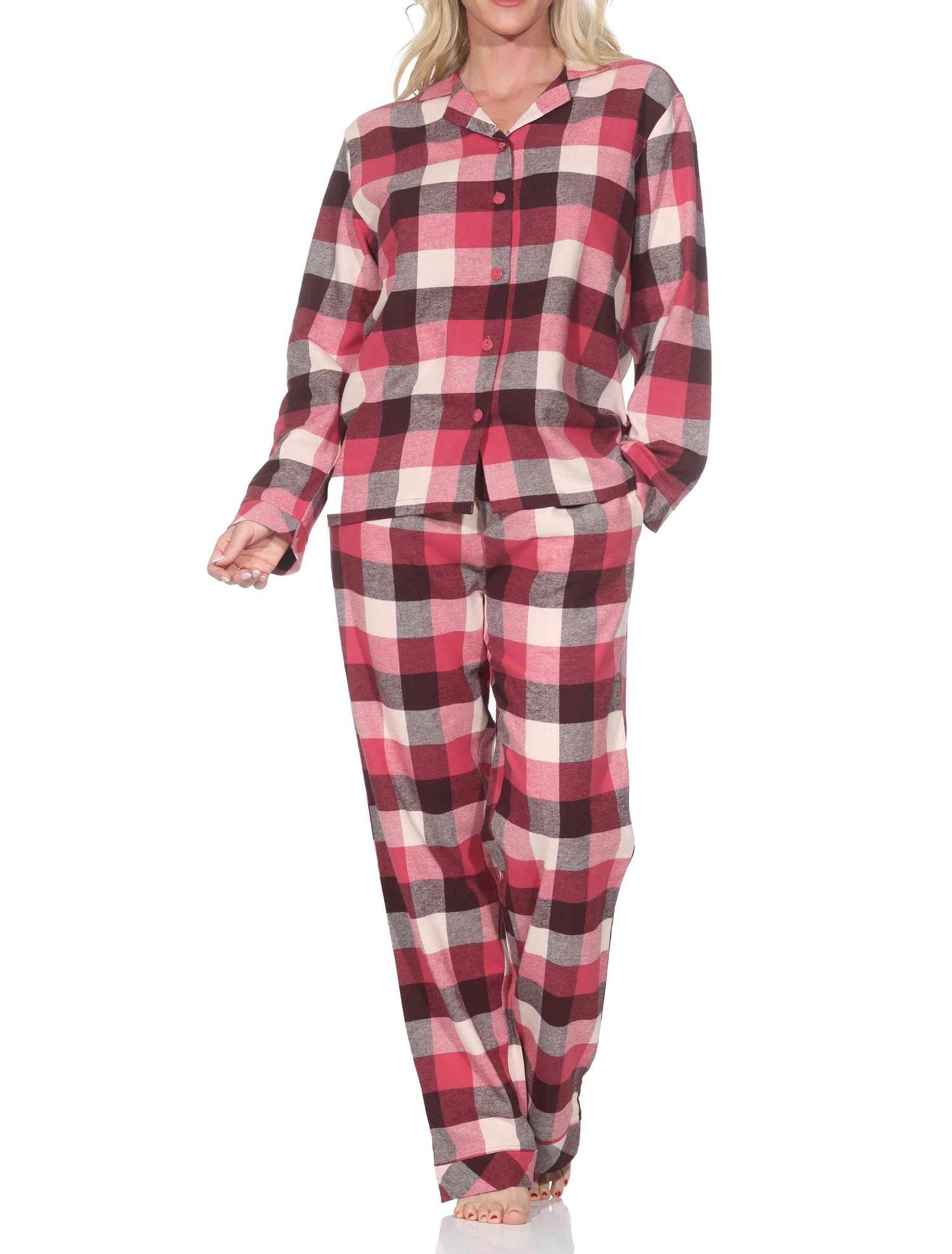 Normann Damen Flanell Schlafanzug lang Pyjama mit Knopfleiste und Hemdkragen Normann Damen Flanell Schlafanzug lang Pyjama mit Knopfleiste und Hemdkragen