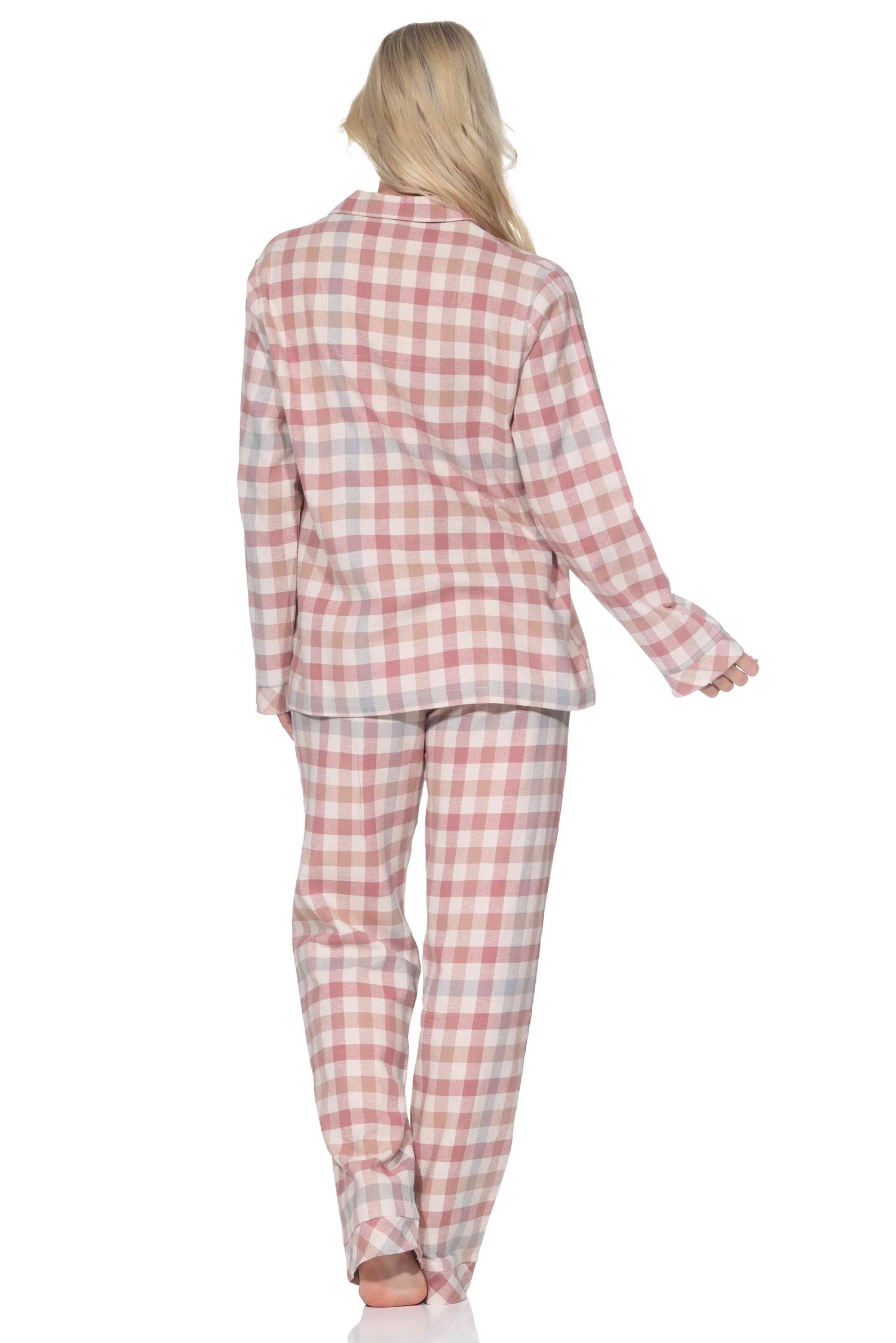 Normann Damen Flanell Schlafanzug langarm Pyjama mit Knopfleiste in Karo-Optik Normann Damen Flanell Schlafanzug langarm Pyjama mit Knopfleiste in Karo-Optik