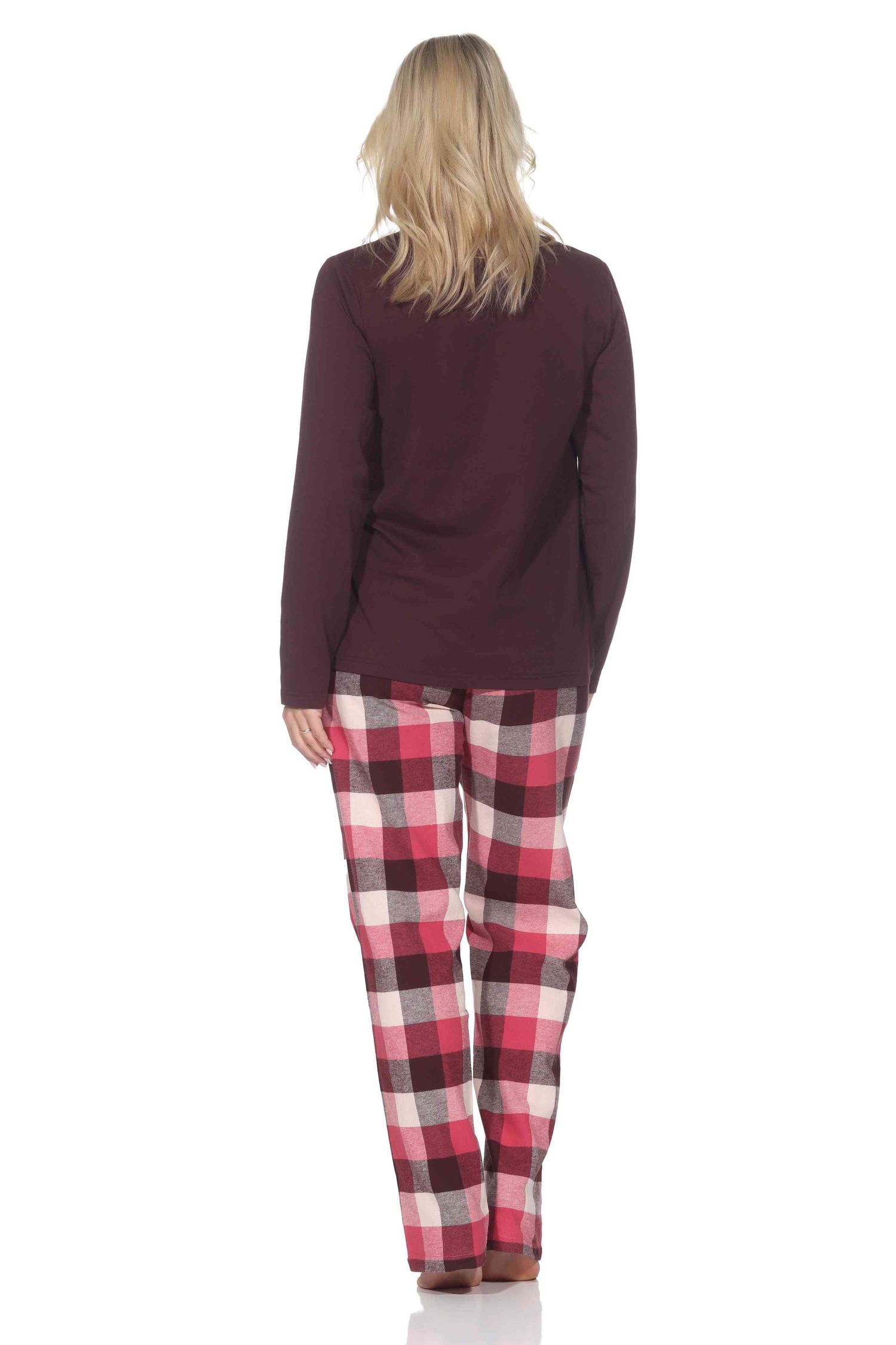 Normann Damen Schlafanzug lang Pyjama mit karierter Flanell Schlafhose Normann Damen Schlafanzug lang Pyjama mit karierter Flanell Schlafhose