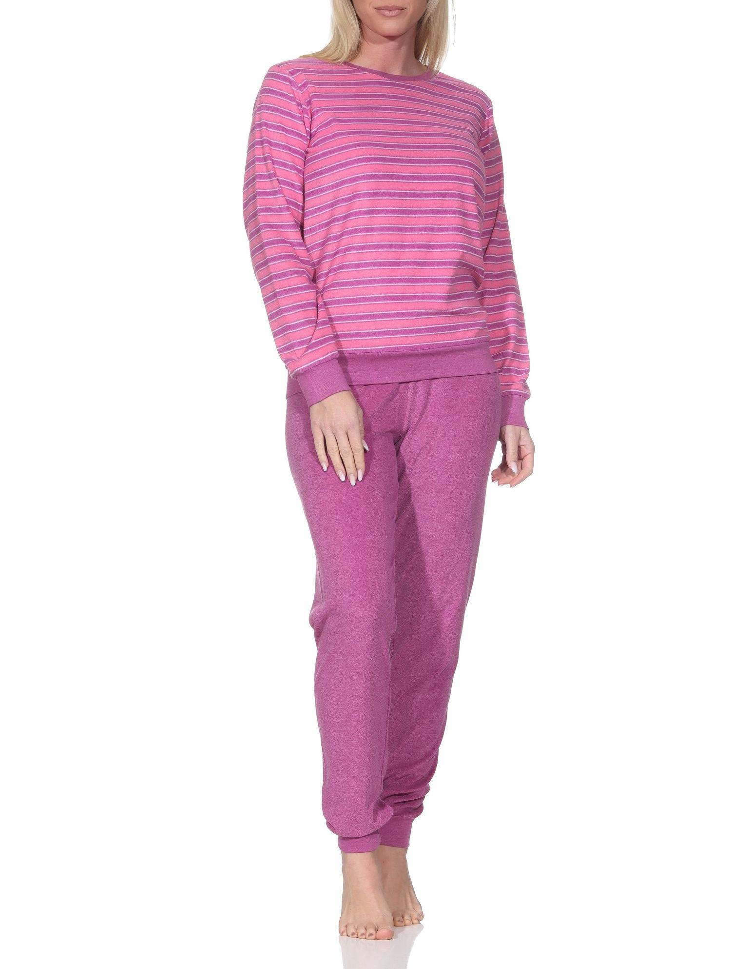 Upload Normann Damen Frottee Schlafanzug mit Bündchen Pyjama in Streifenoptik – auch in Übergröße