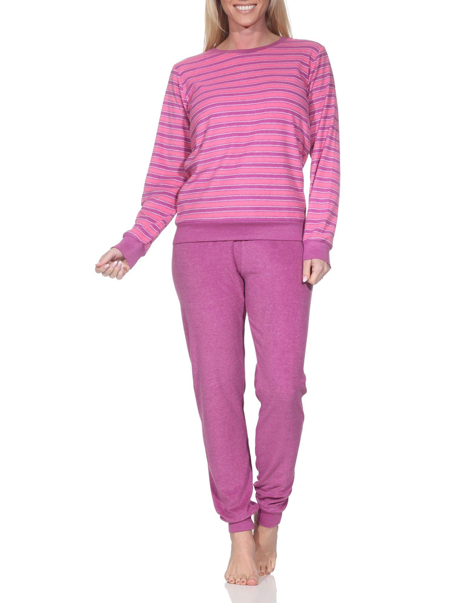 Normann Damen Frottee Schlafanzug mit Bündchen Pyjama in Streifenoptik – auch in Übergröße Normann Damen Frottee Schlafanzug mit Bündchen Pyjama in Streifenoptik – auch in Übergröße