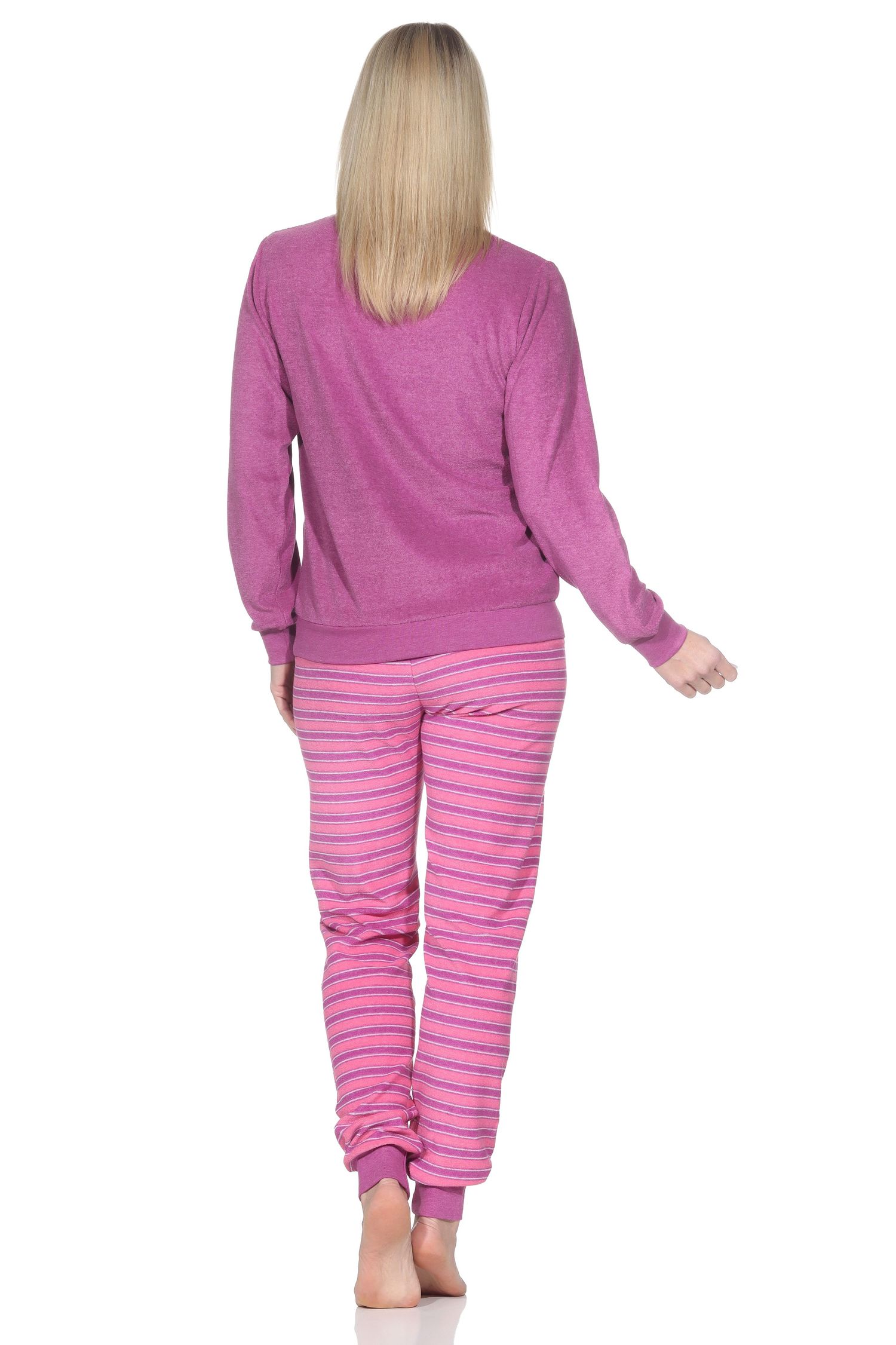 Normann Damen Frottee Schlafanzug mit Bündchen Pyjama mit Herzmotiv – auch in Übergröße
