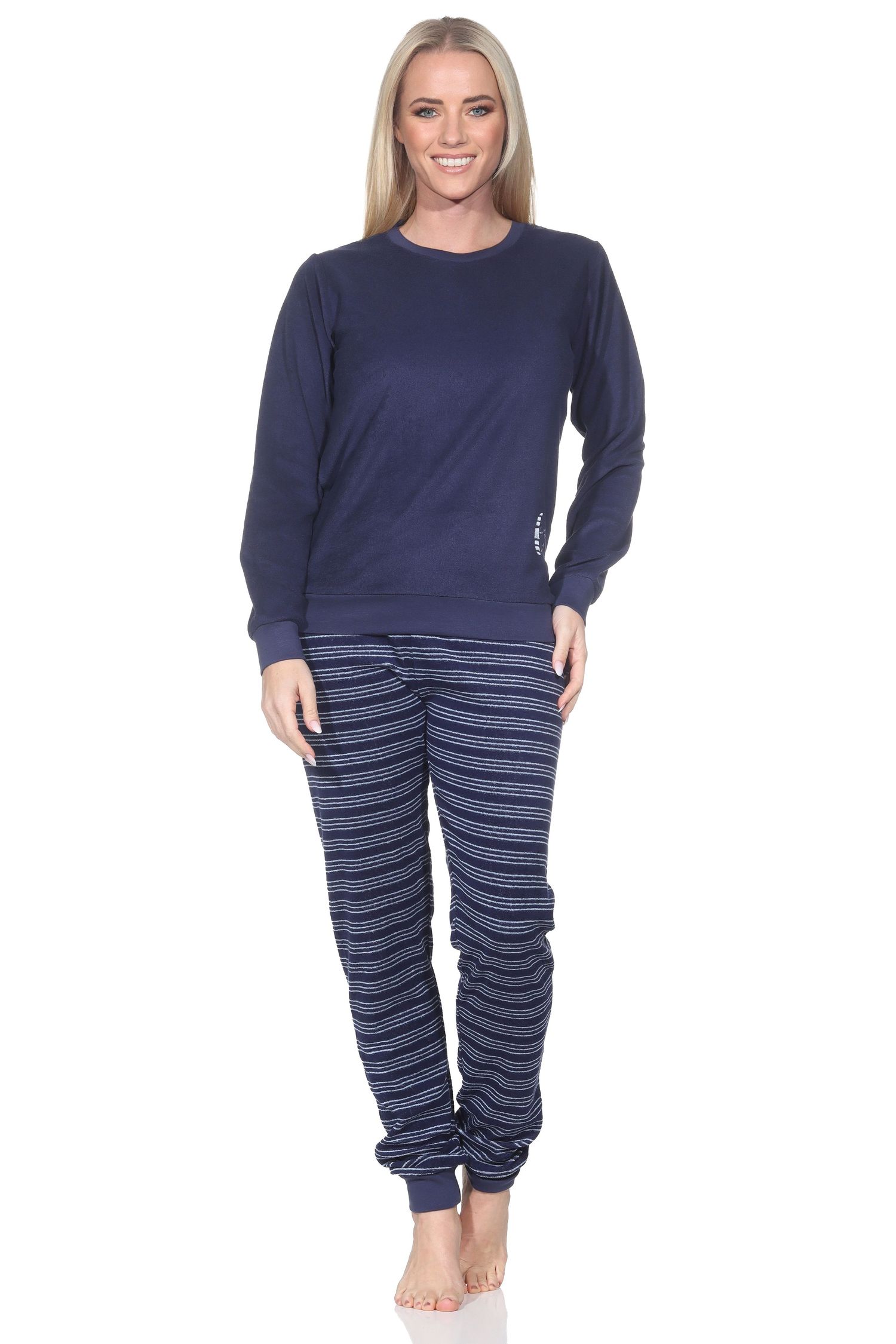 Normann Damen langarm Frottee Pyjama mit Bündchen in toller Optik – auch in Übergröße