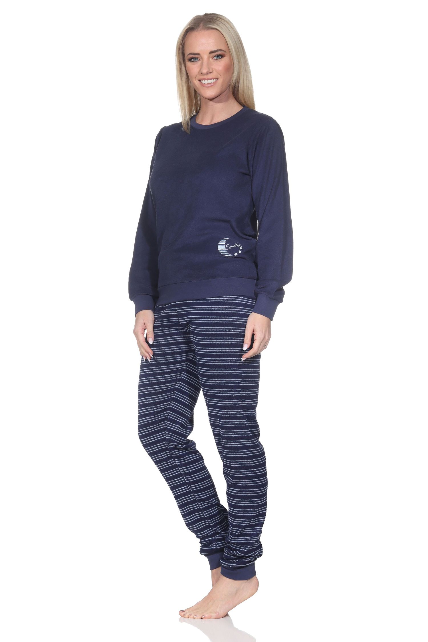 Normann Damen langarm Frottee Pyjama mit Bündchen in toller Optik – auch in Übergröße