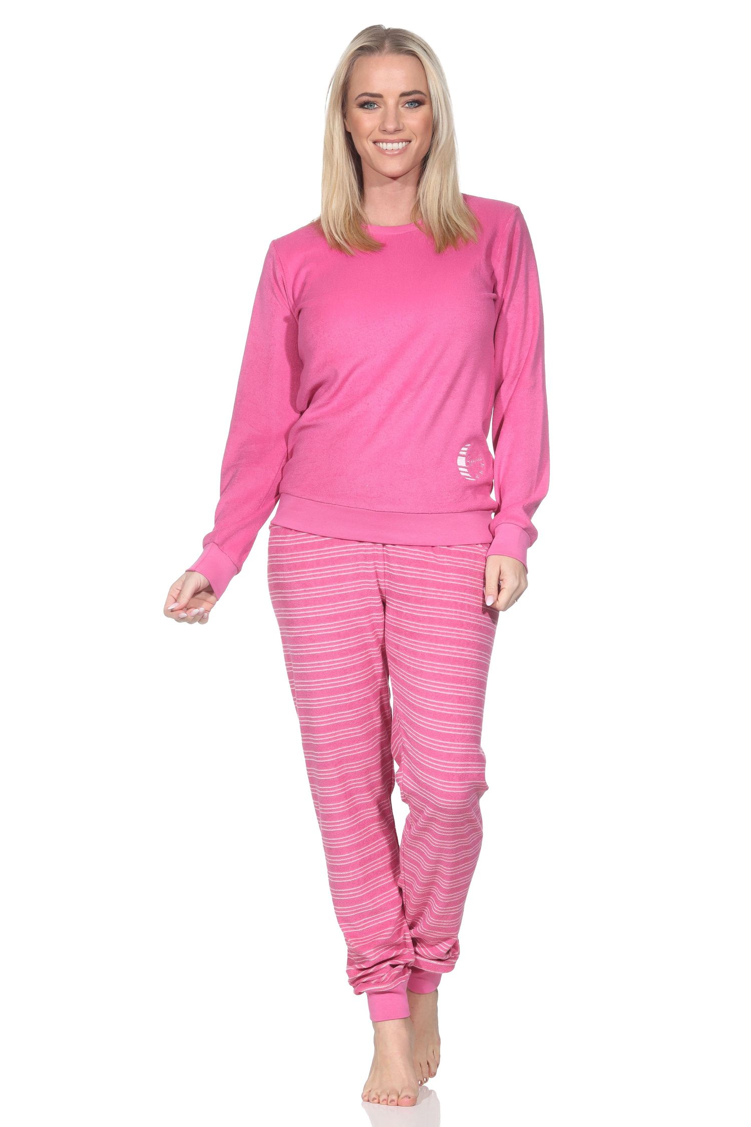 Normann Damen langarm Frottee Pyjama mit Bündchen in toller Optik – auch in Übergröße