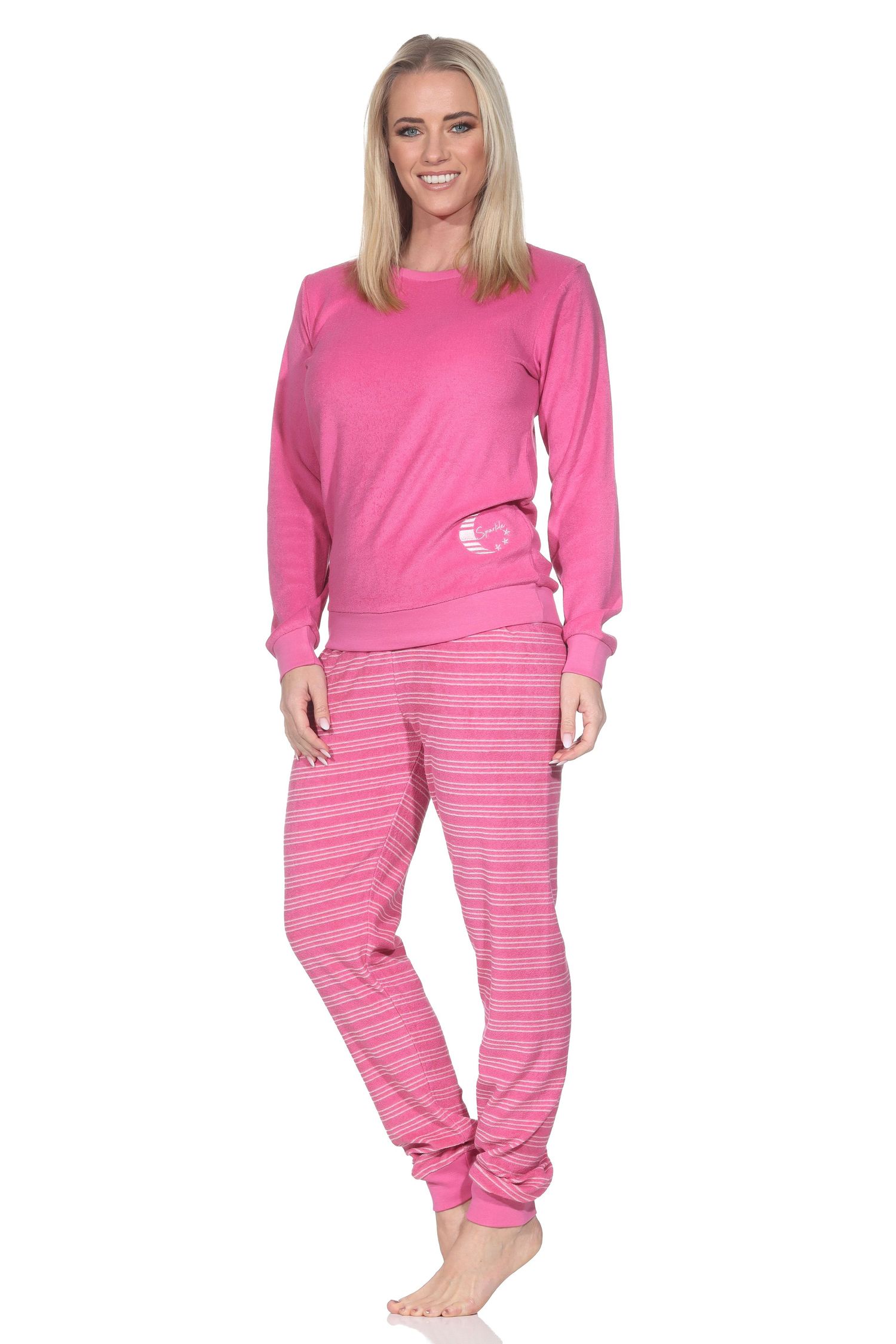 Normann Damen langarm Frottee Pyjama mit Bündchen in toller Optik – auch in Übergröße