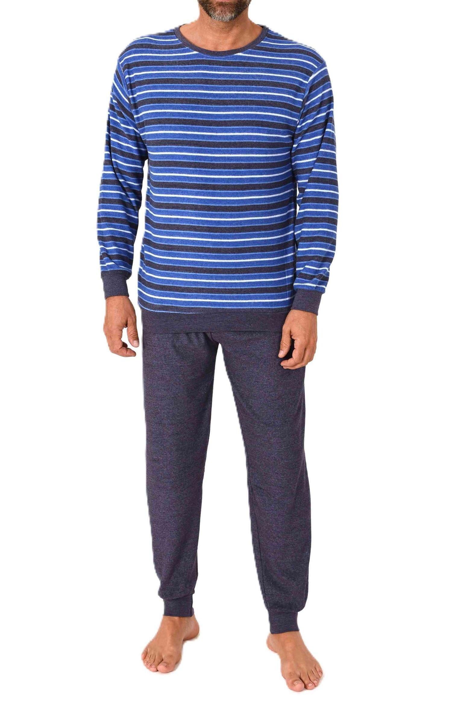 Normann Herren Frottee Schlafanzug langarm Pyjama mit Bündchen - auch in Übergrößen