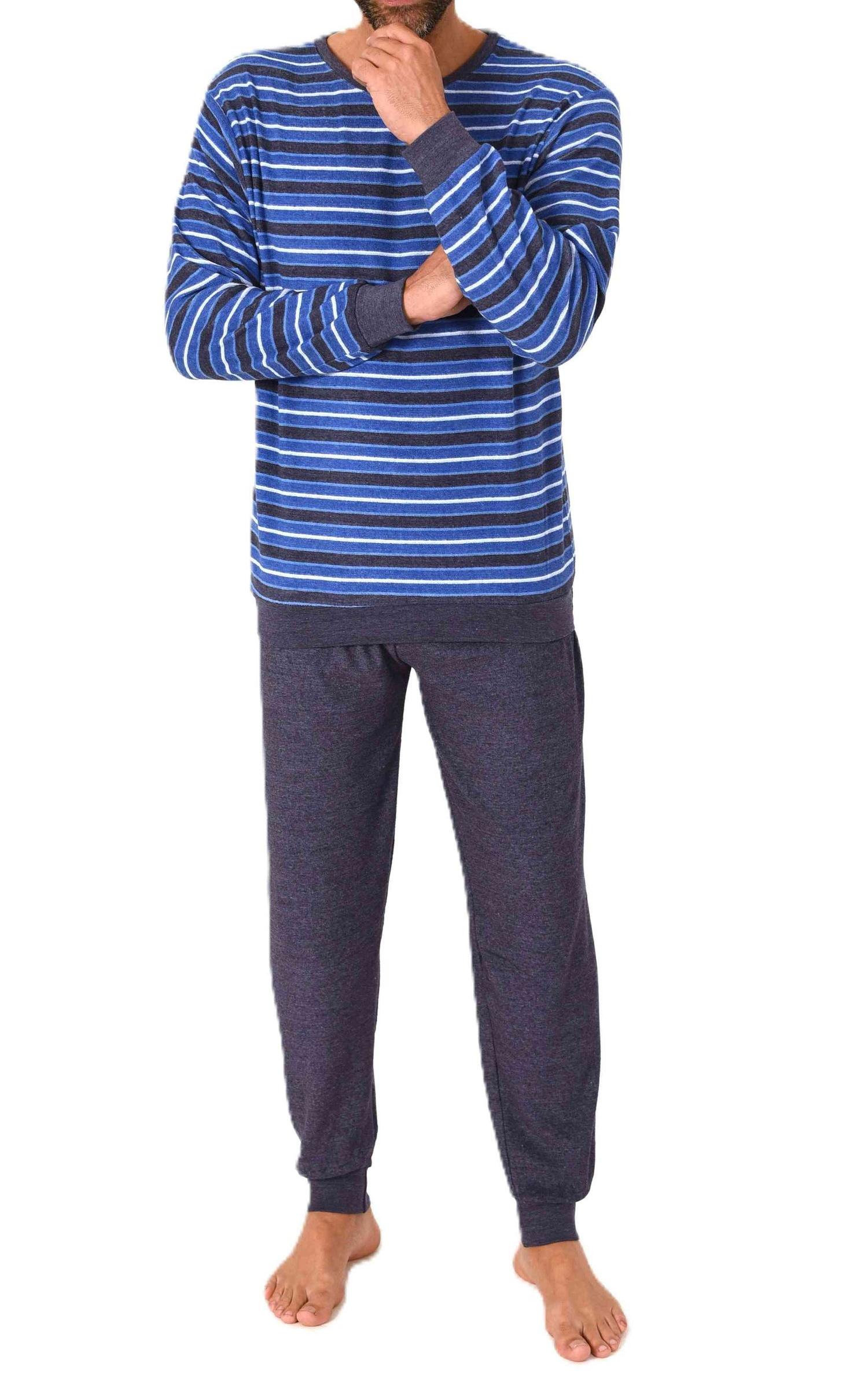 Normann Herren Frottee Schlafanzug langarm Pyjama mit Bündchen - auch in Übergrößen