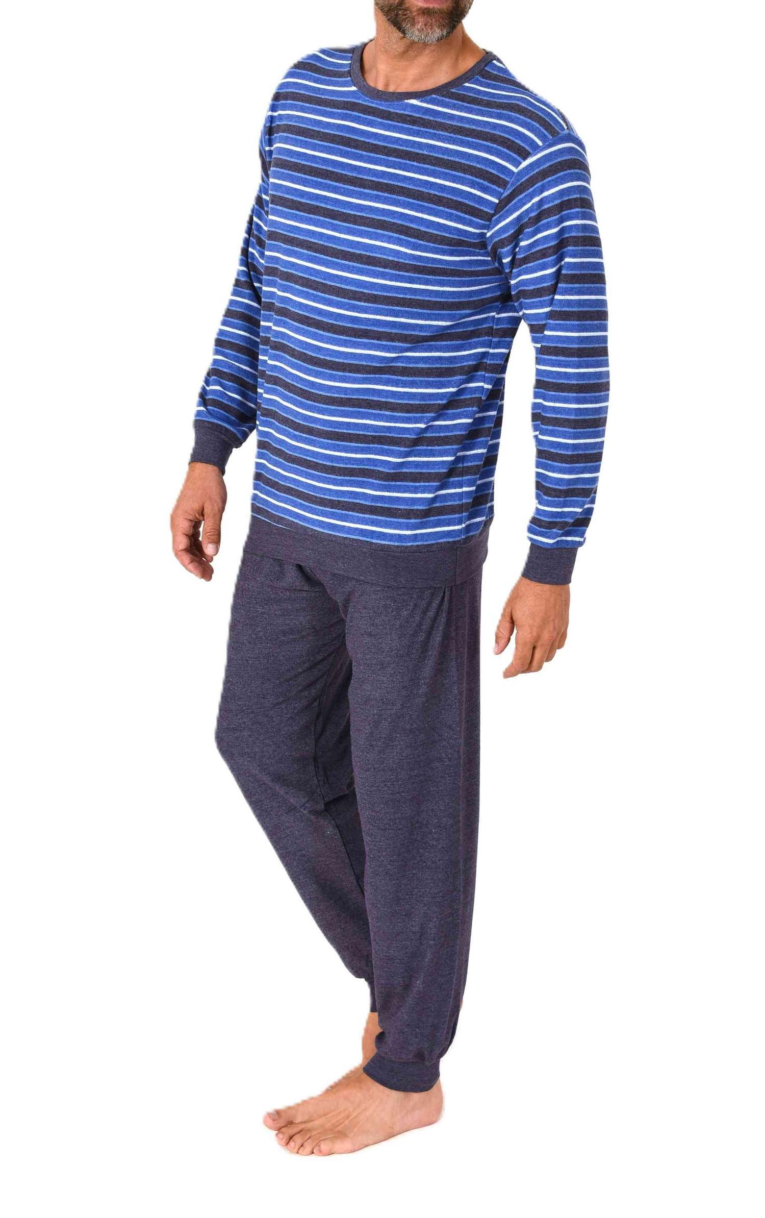 Normann Herren Frottee Schlafanzug langarm Pyjama mit Bündchen - auch in Übergrößen