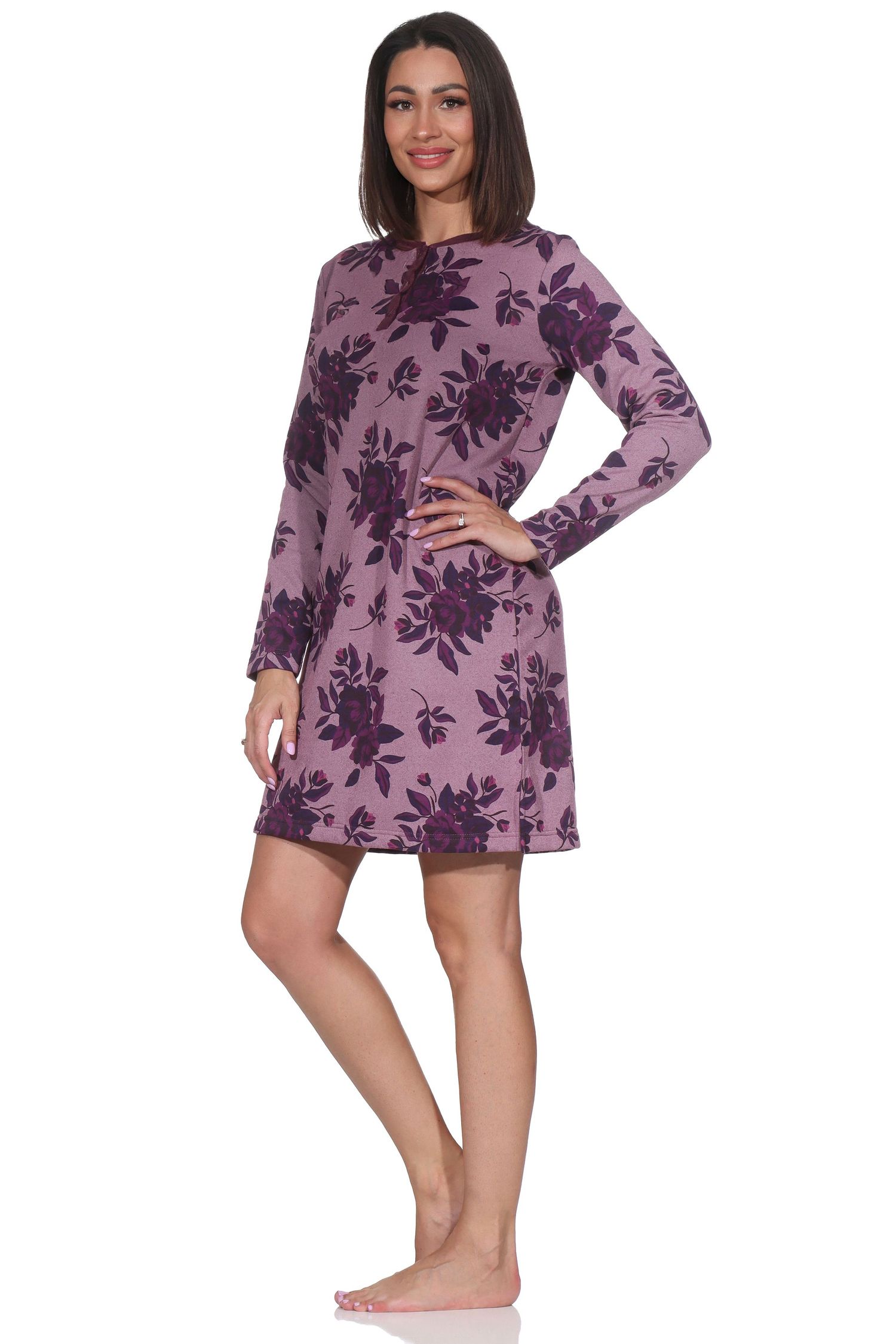 Normann Damen Frottee langarm Nachthemd in edler Optik - auch in Übergröße Normann Damen Frottee langarm Nachthemd in edler Optik - auch in Übergröße