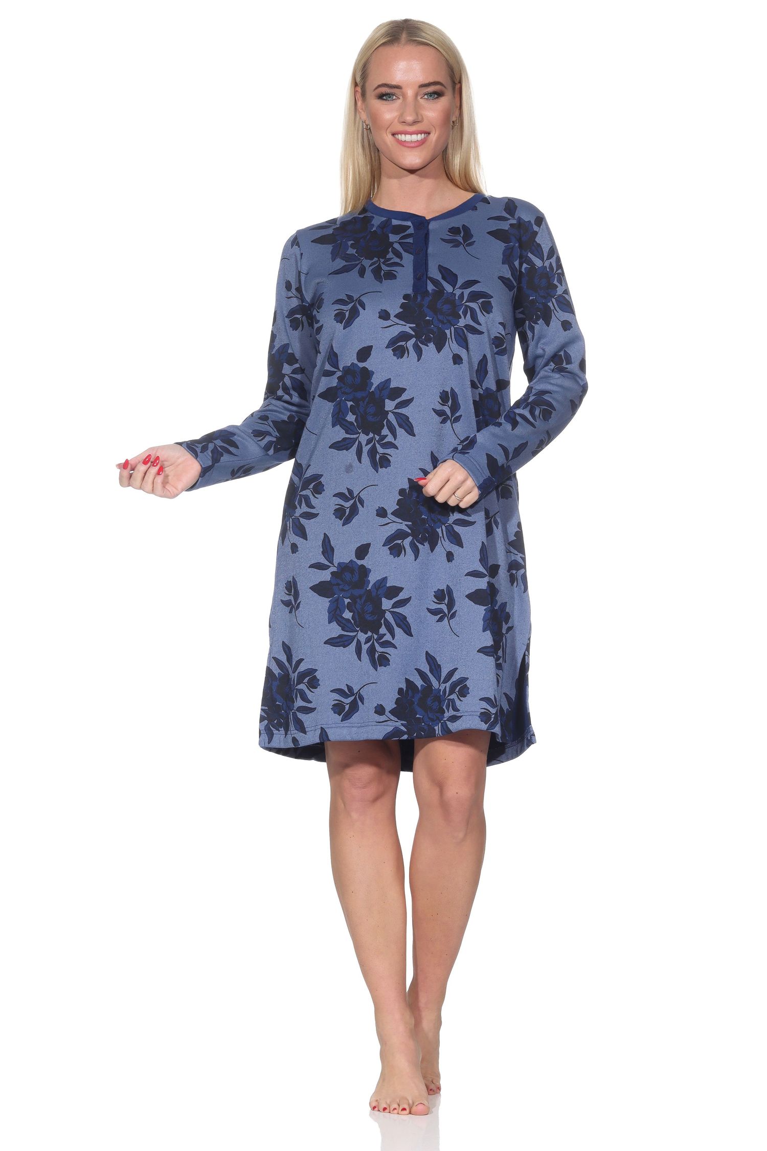 Normann Damen Frottee langarm Nachthemd in edler Optik - auch in Übergröße