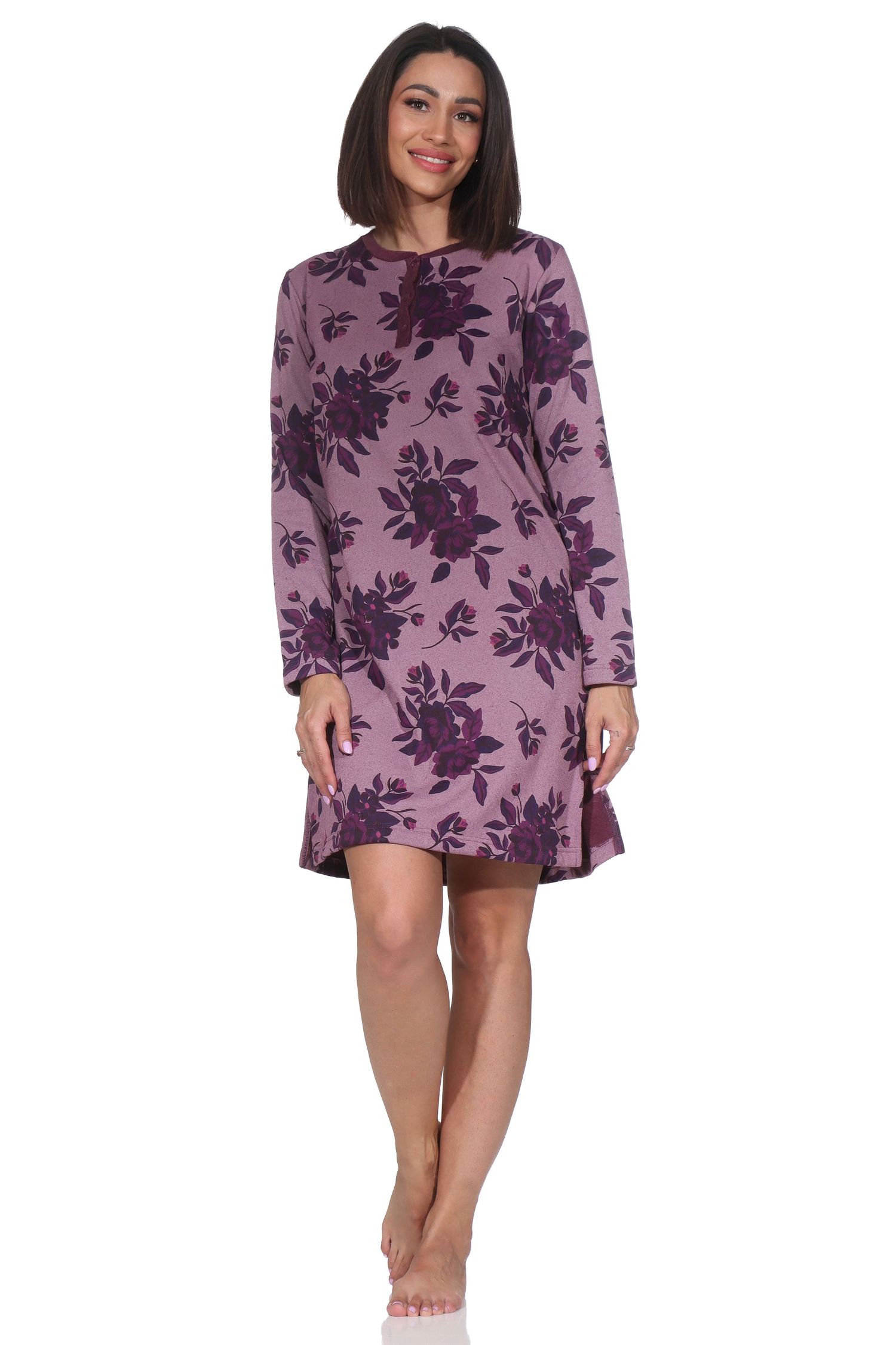 Normann Damen Frottee langarm Nachthemd in edler Optik - auch in Übergröße