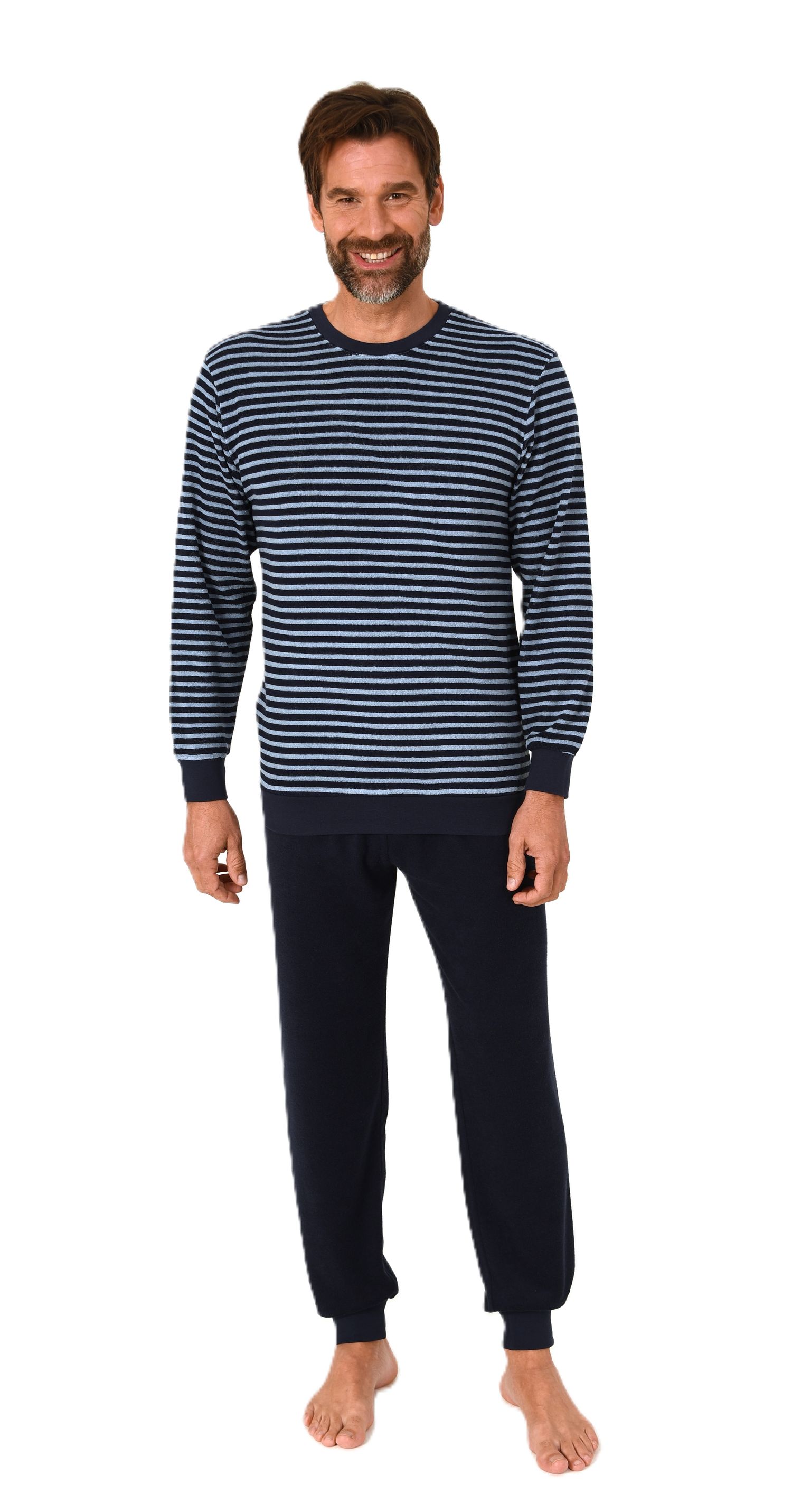 Normann Herren Frottee langarm Schlafanzug mit Bündchen – Pyjama auch in Übergrößen