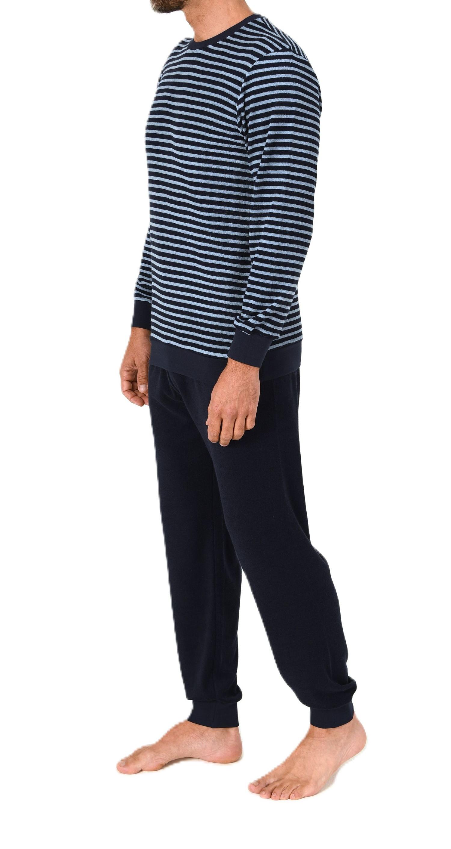 Normann Herren Frottee langarm Schlafanzug mit Bündchen – Pyjama auch in Übergrößen