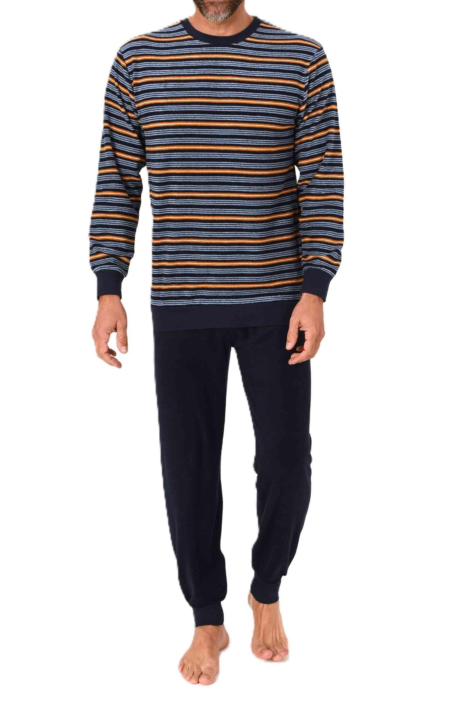 Normann Herren Frottee Schlafanzug lang mit Bündchen - auch in Übergrößen – elegante Optik