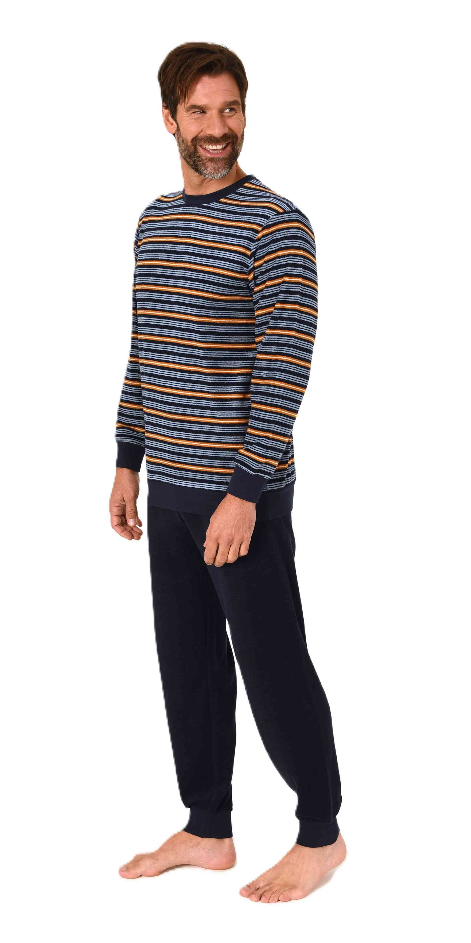 Normann Herren Frottee Schlafanzug lang mit Bündchen - auch in Übergrößen – elegante Optik