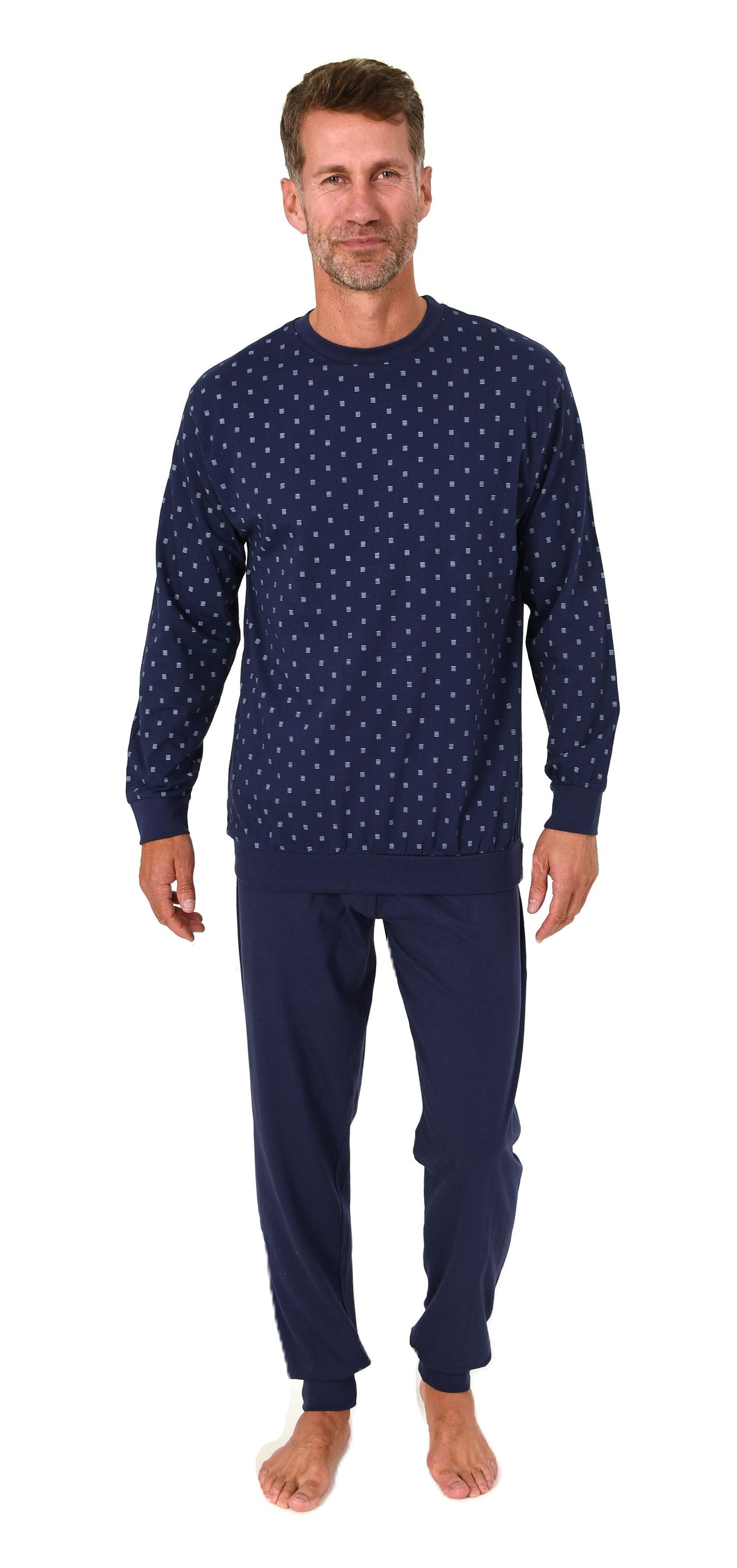 Normann Herren Schlafanzug langarm Pyjama mit Bündchen in eleganter Optik