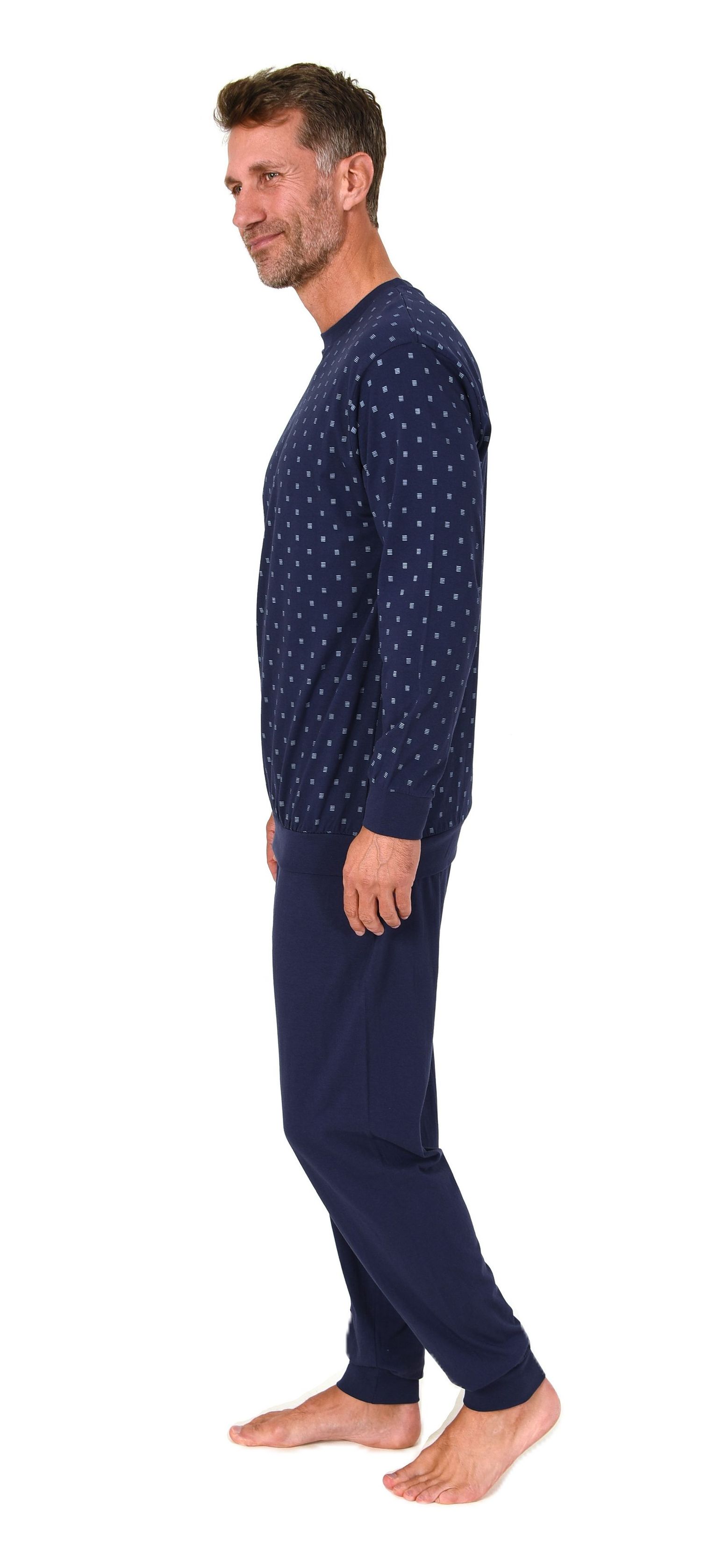 Normann Herren Schlafanzug langarm Pyjama mit Bündchen in eleganter Optik