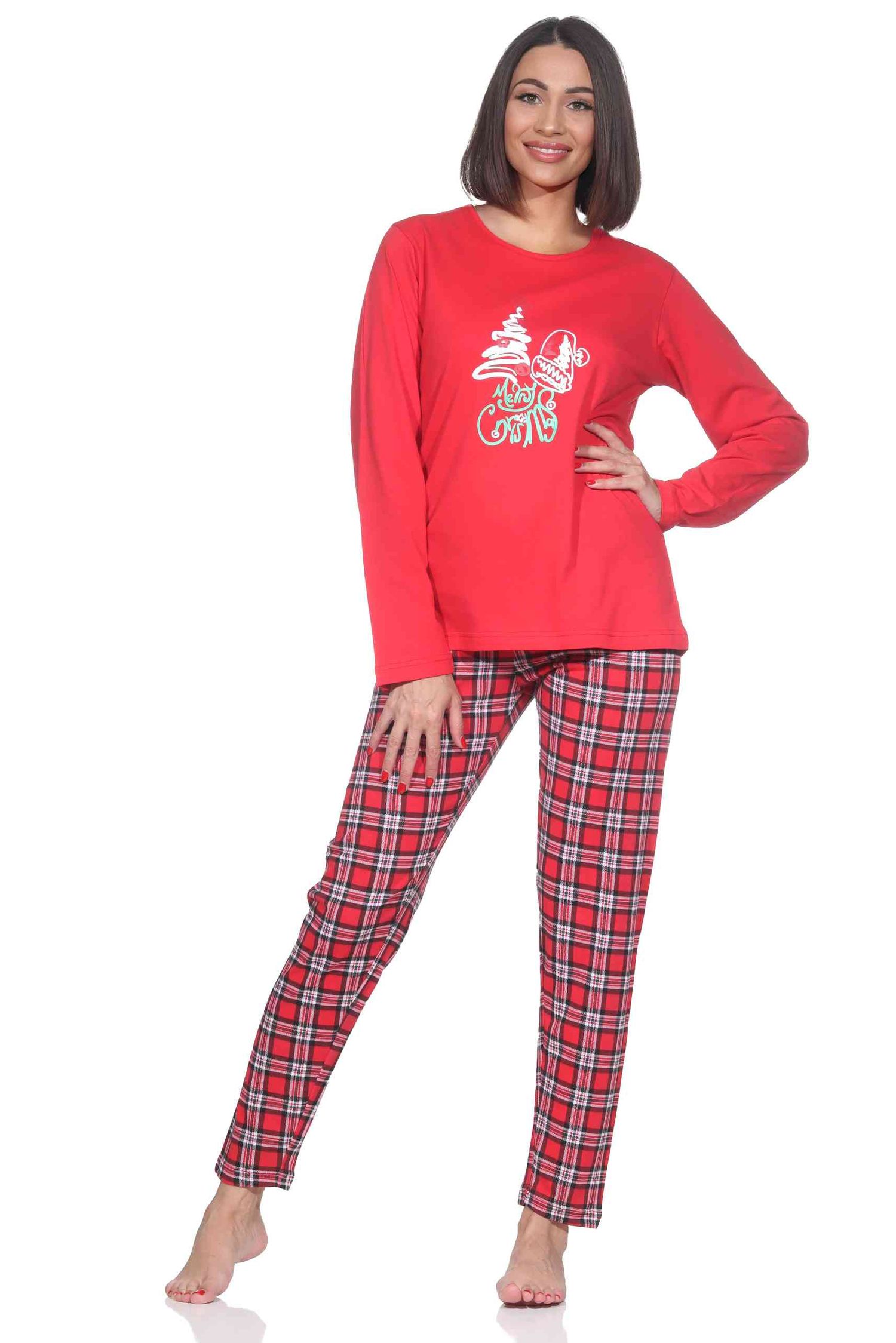 Normann Damen langarm Weihnachts Schlafanzug Pyjama mit weihnachtlichen Motiv Normann Damen langarm Weihnachts Schlafanzug Pyjama mit weihnachtlichen Motiv