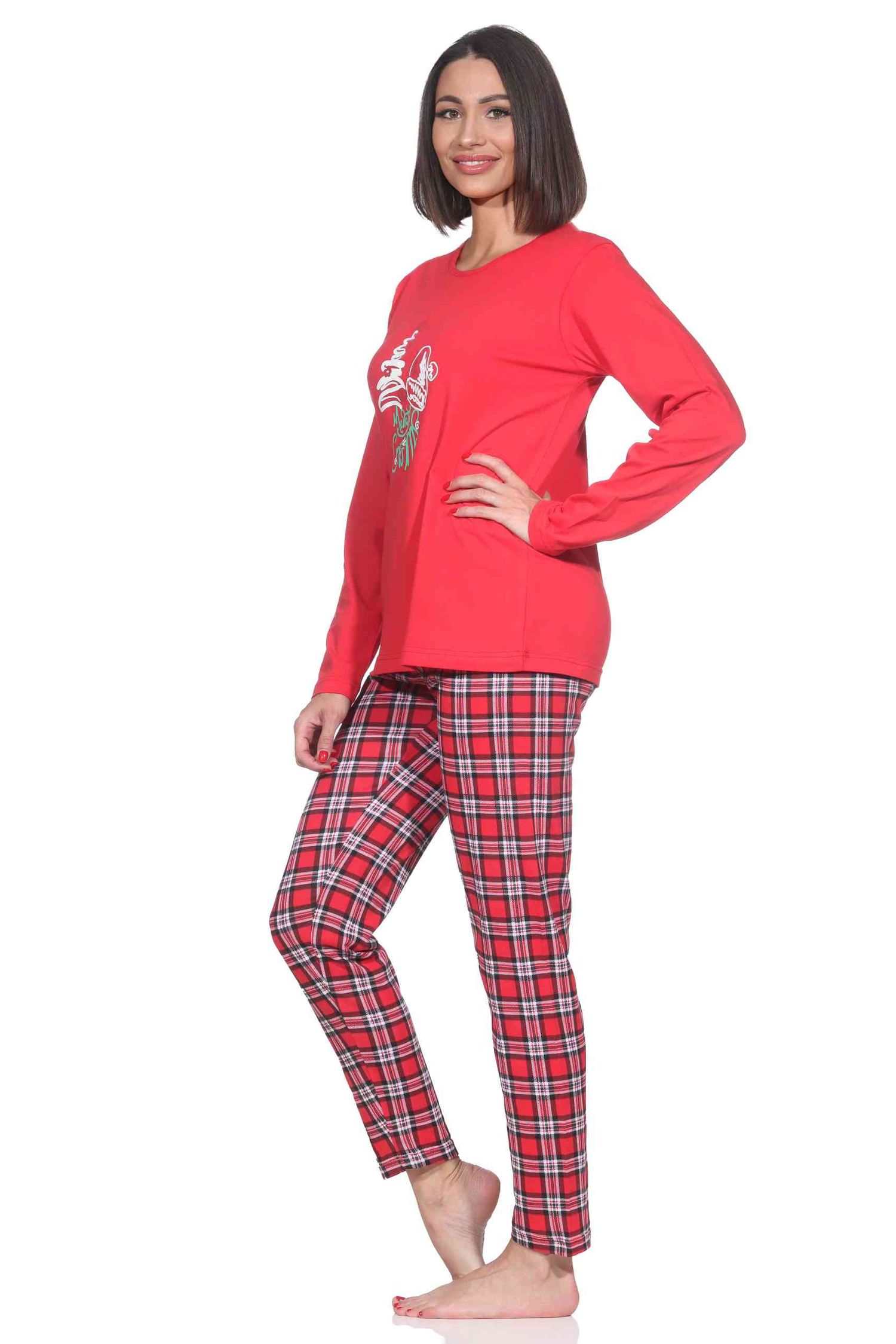 Normann Damen langarm Weihnachts Schlafanzug Pyjama mit weihnachtlichen Motiv in rot Normann Damen langarm Weihnachts Schlafanzug Pyjama mit weihnachtlichen Motiv