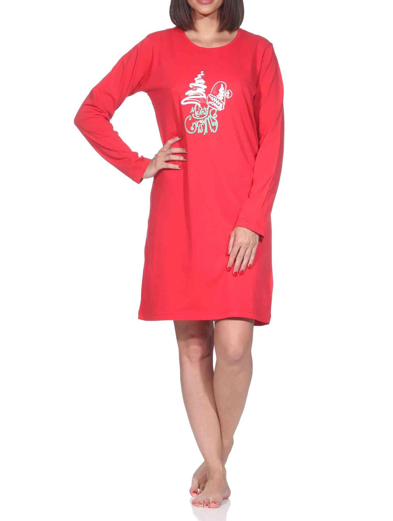 Normann Damen langarm Weihnachts Nachthemd mit weihnachtlichen Motiv